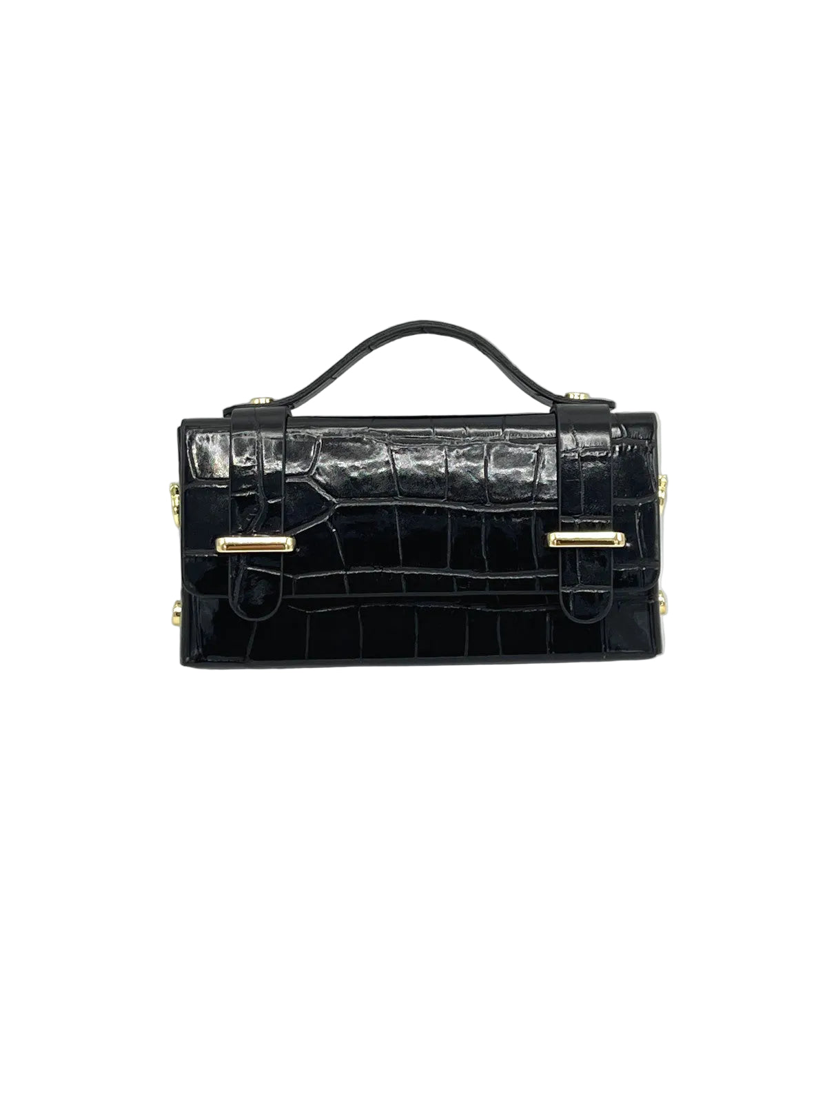 Glossy Croc-Embossed Leather Chain Shoulder Bag, Made in Italy, art. 112797