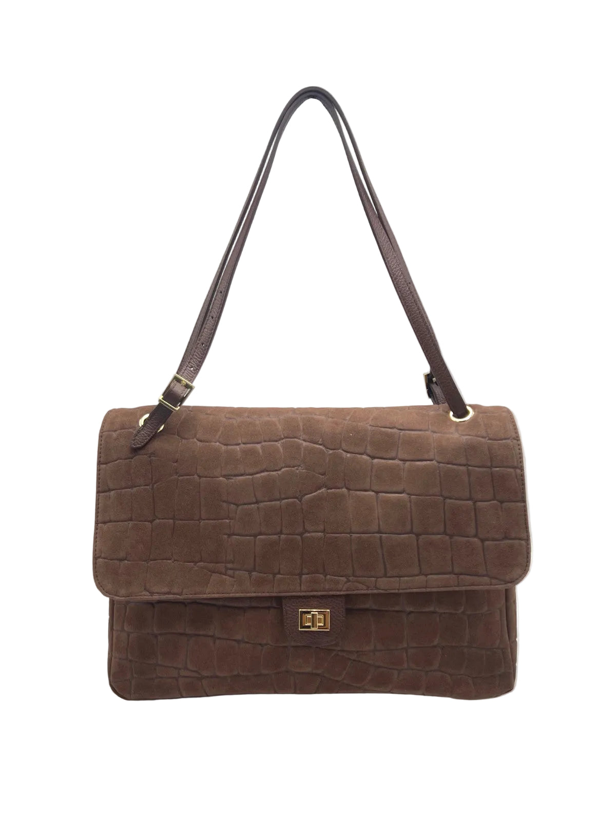 Large Genuine Leather & Suede Croc-Embossed Shoulder Bag, Made in Italy, art. 112783