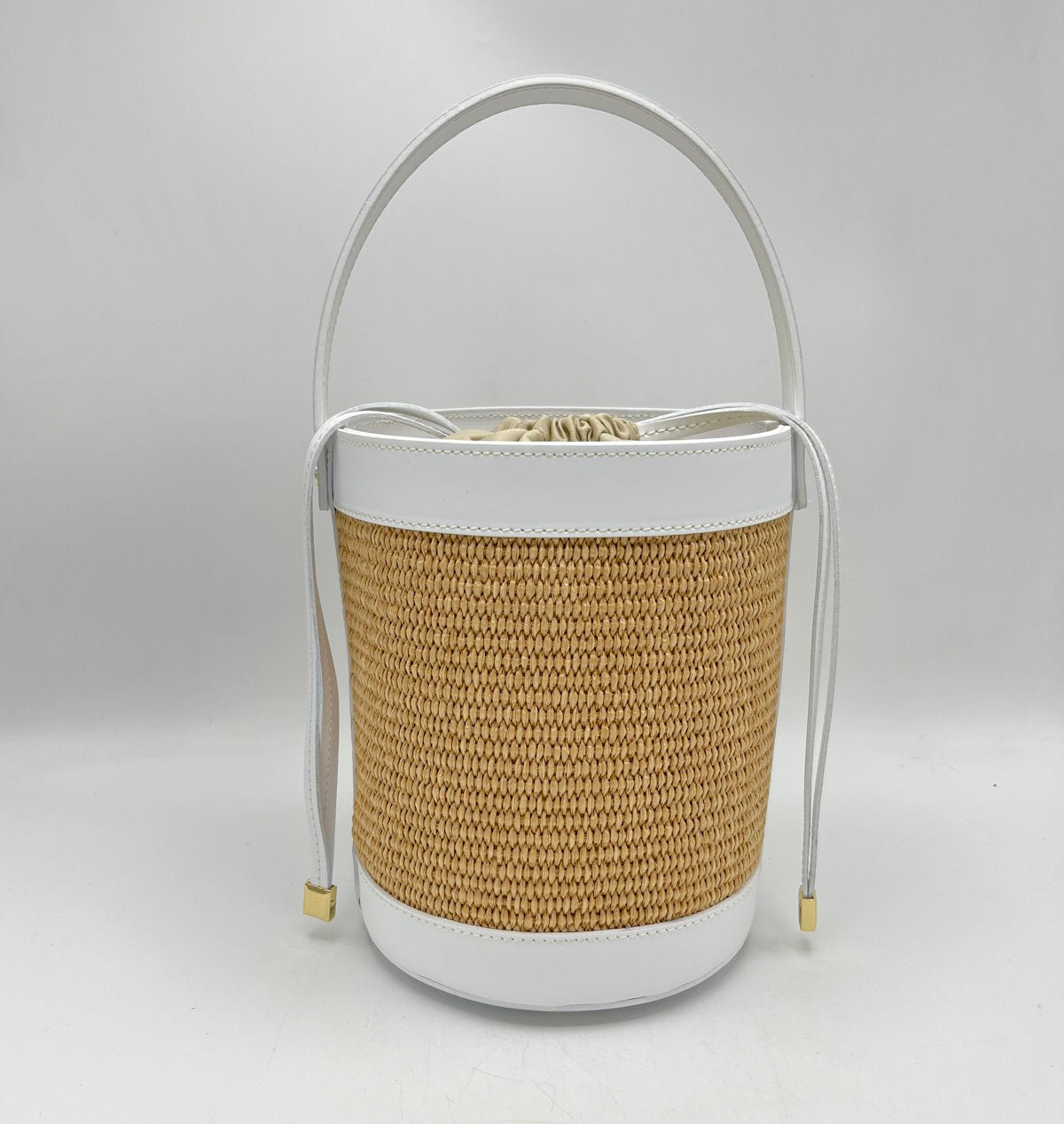 Genuine leather and Straw bucket bag, Made in Italy, medium, art. 112470