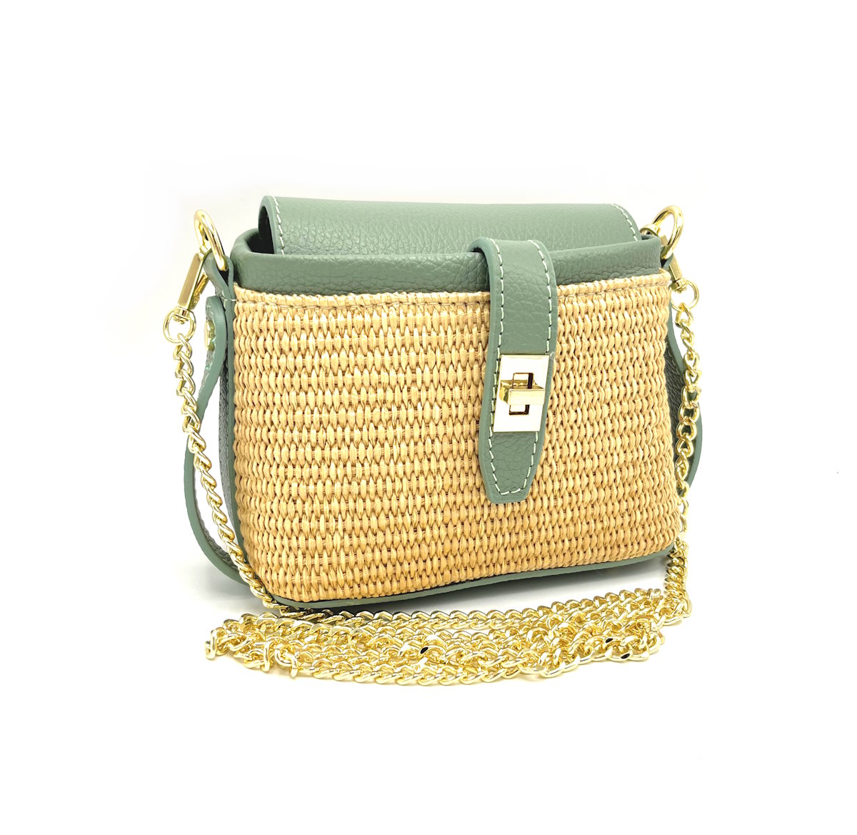 Mini leather and straw bag, Made in Italy, art. 112475