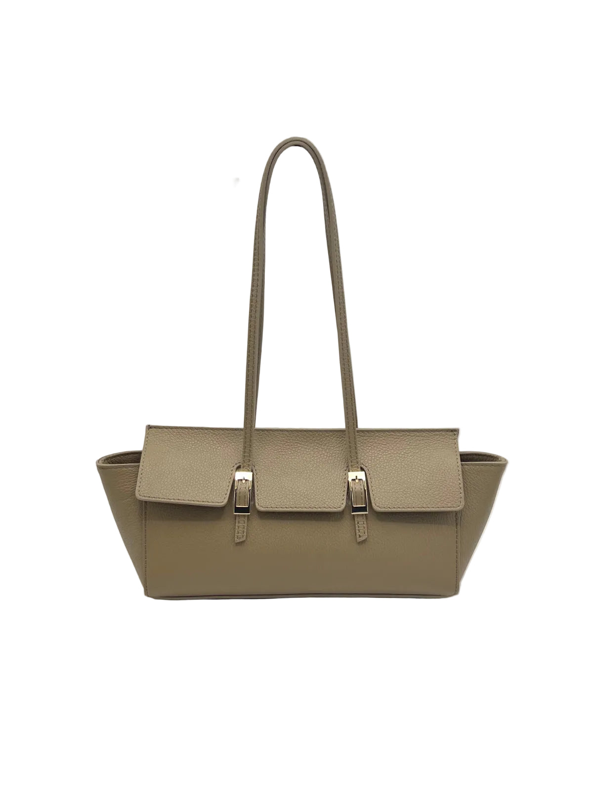 Women's Genuine Leather East-West Tote Bag with Double Buckle Detail, Made in Italy, art. 112791