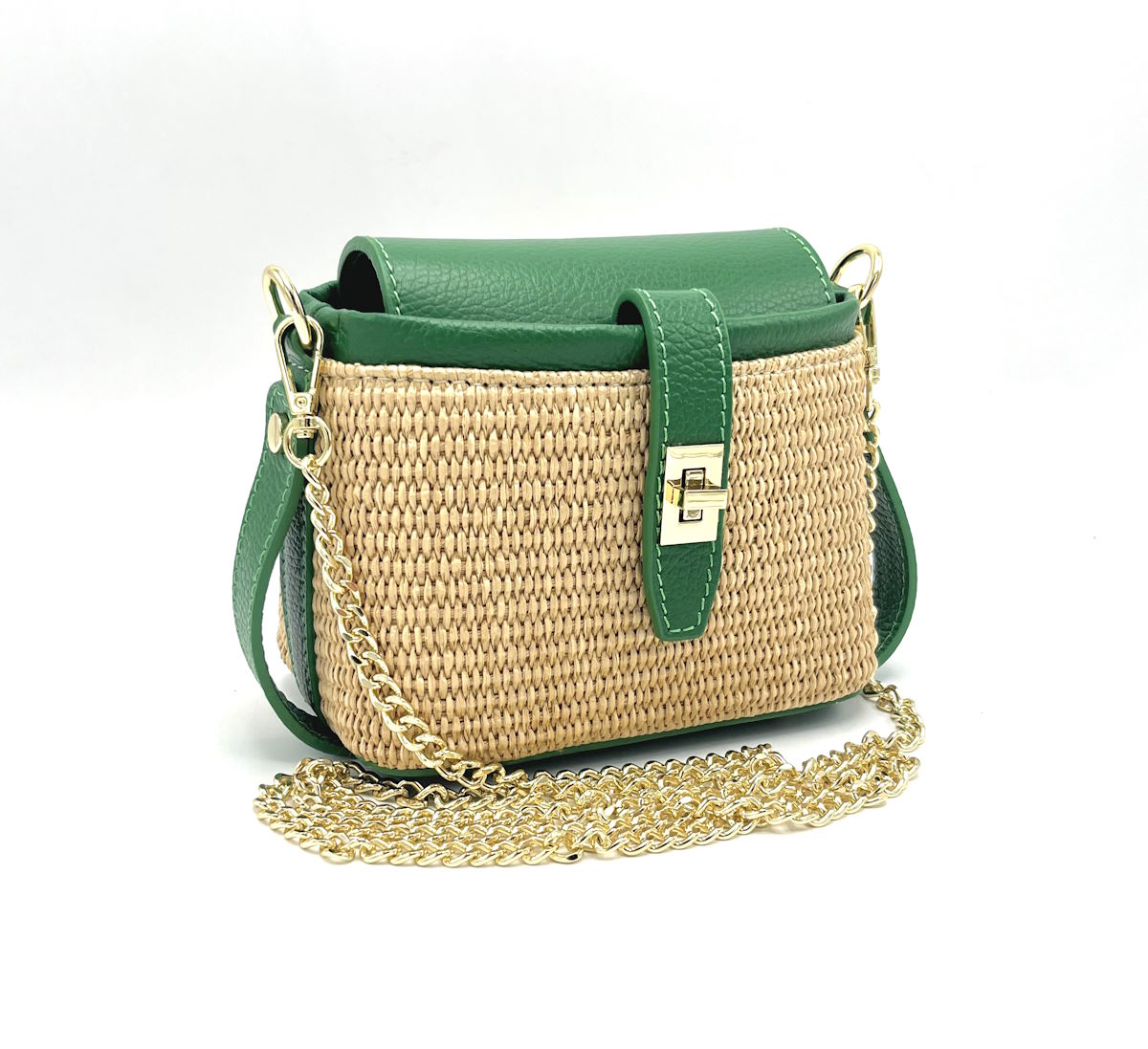 Mini leather and straw bag, Made in Italy, art. 112475