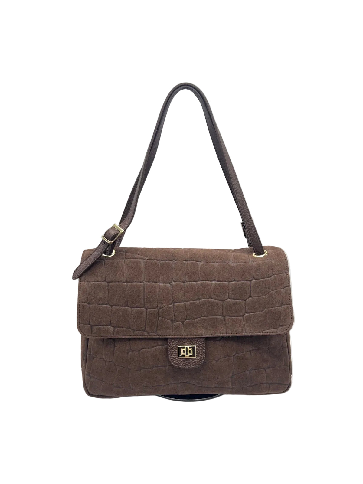 Medium Genuine Leather & Suede Croc-Embossed Shoulder Bag, Made in Italy, art. 112801