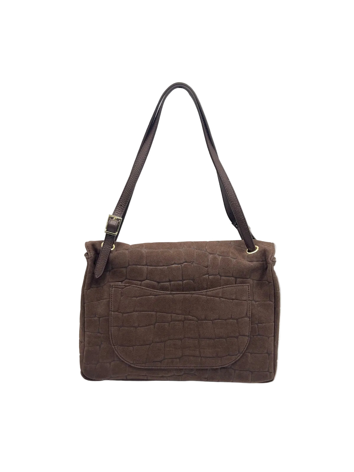 Medium Genuine Leather & Suede Croc-Embossed Shoulder Bag, Made in Italy, art. 112801
