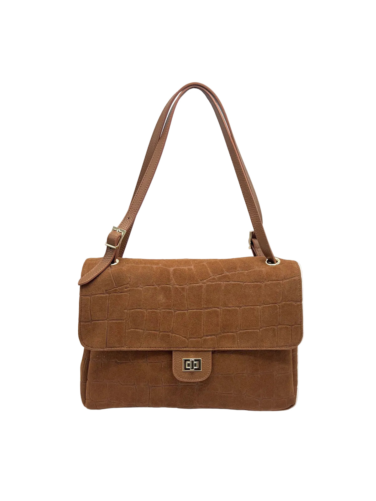 Medium Genuine Leather & Suede Croc-Embossed Shoulder Bag, Made in Italy, art. 112801
