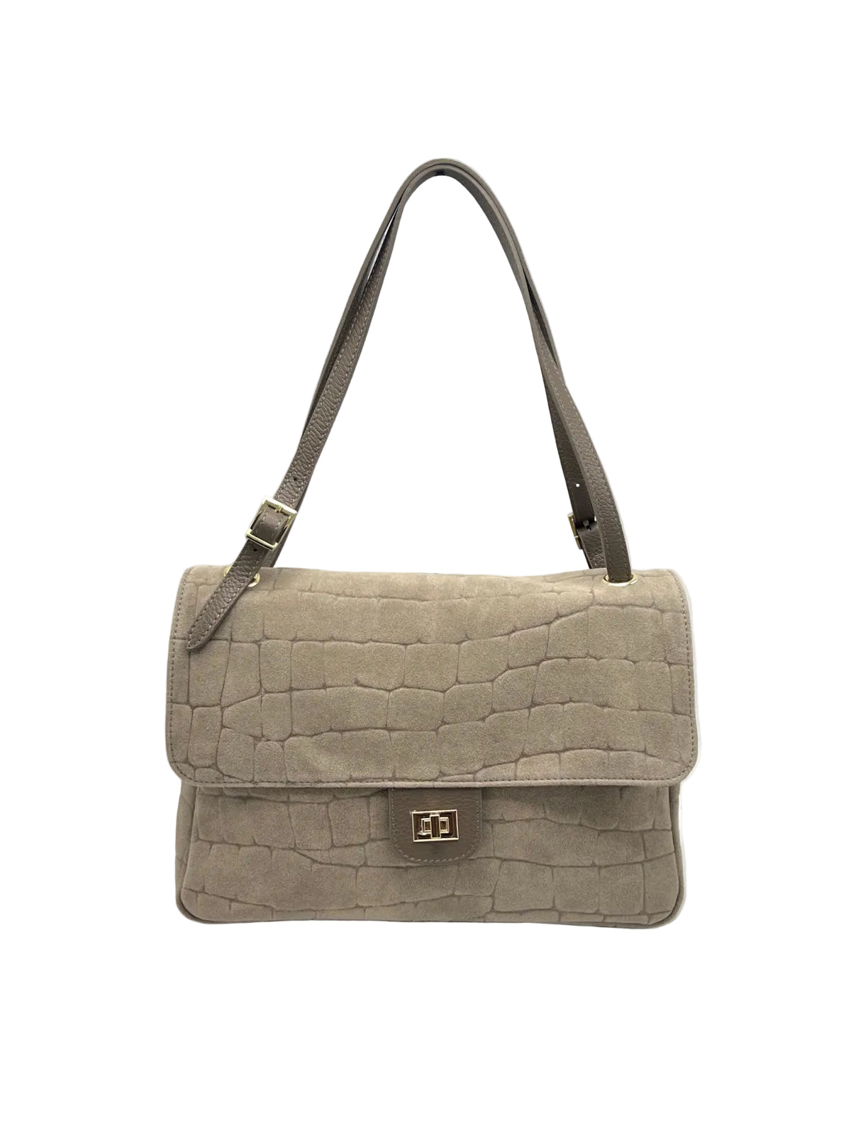 Medium Genuine Leather & Suede Croc-Embossed Shoulder Bag, Made in Italy, art. 112801
