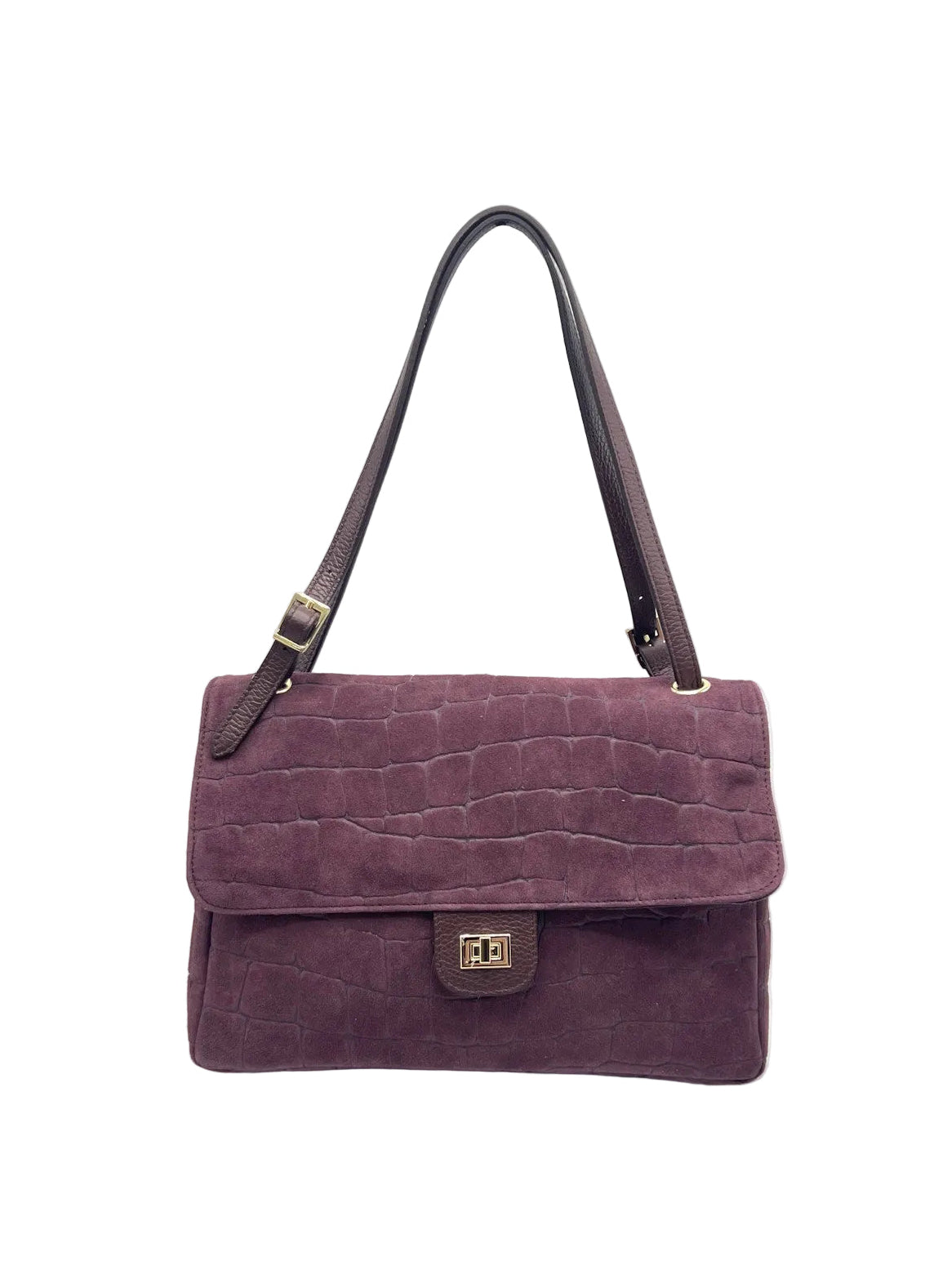 Medium Genuine Leather & Suede Croc-Embossed Shoulder Bag, Made in Italy, art. 112801