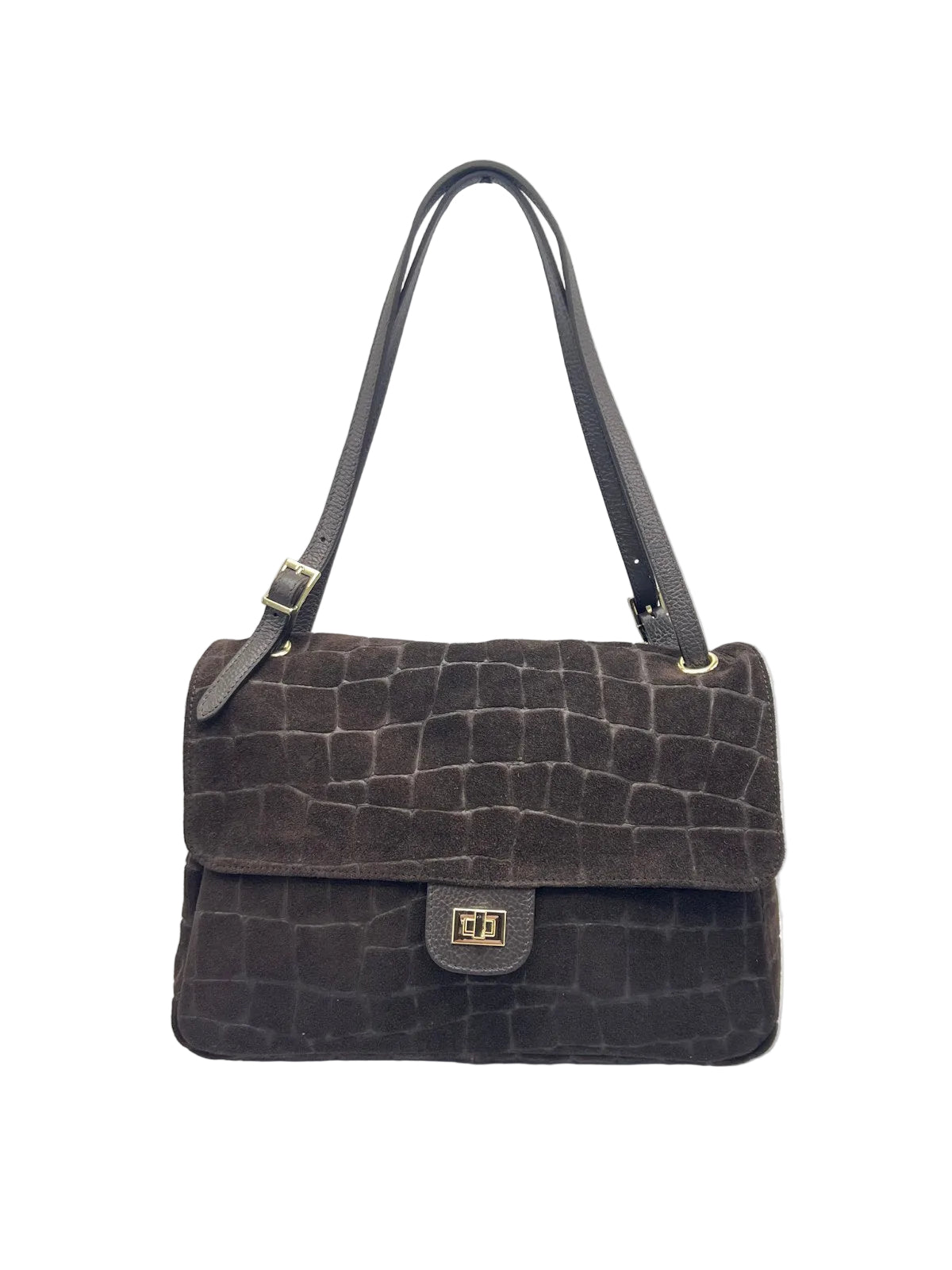 Medium Genuine Leather & Suede Croc-Embossed Shoulder Bag, Made in Italy, art. 112801