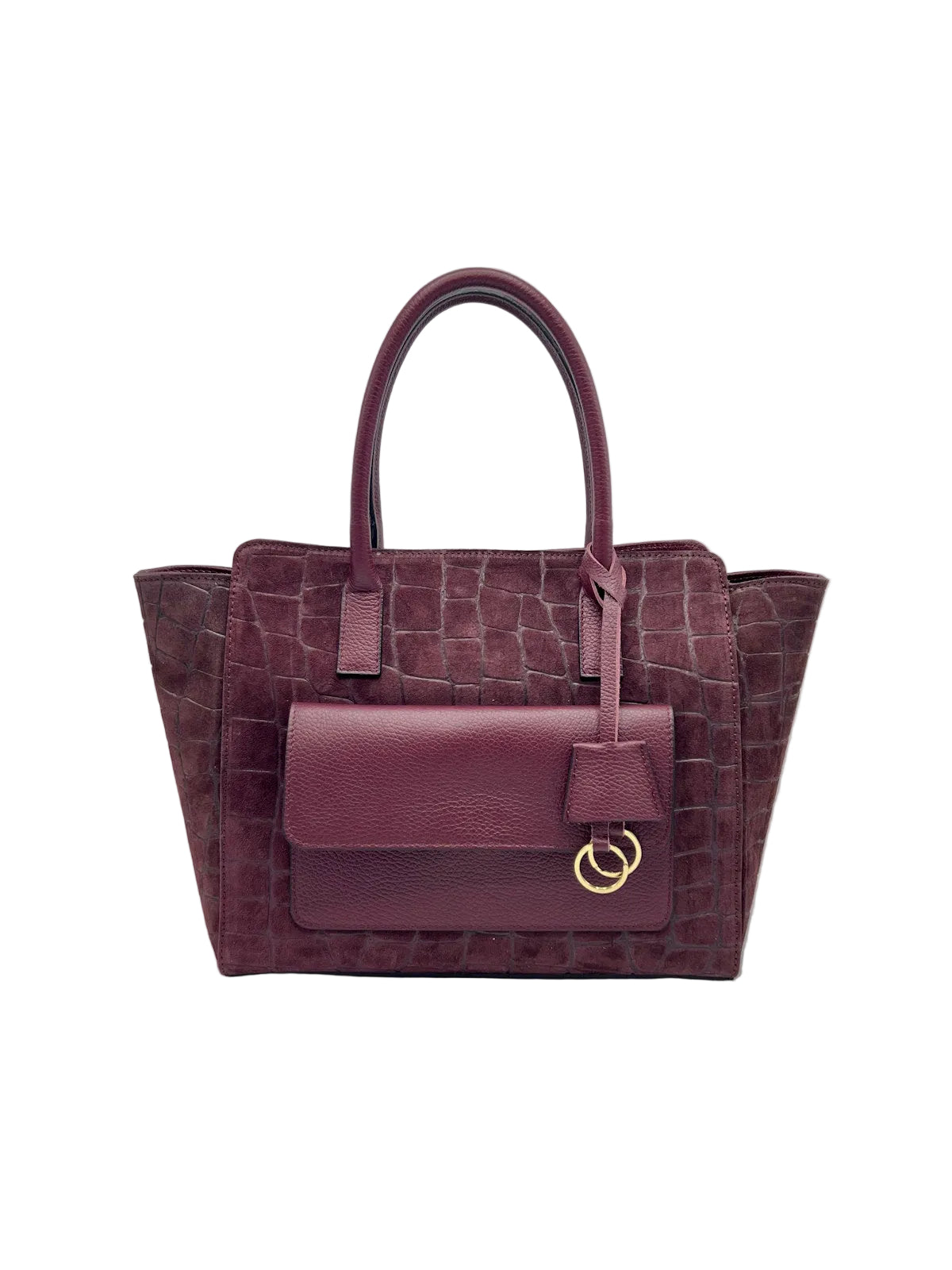 Genuine Leather & Suede Croc-Embossed Large Tote Bag, Made in Italy, art. 112803