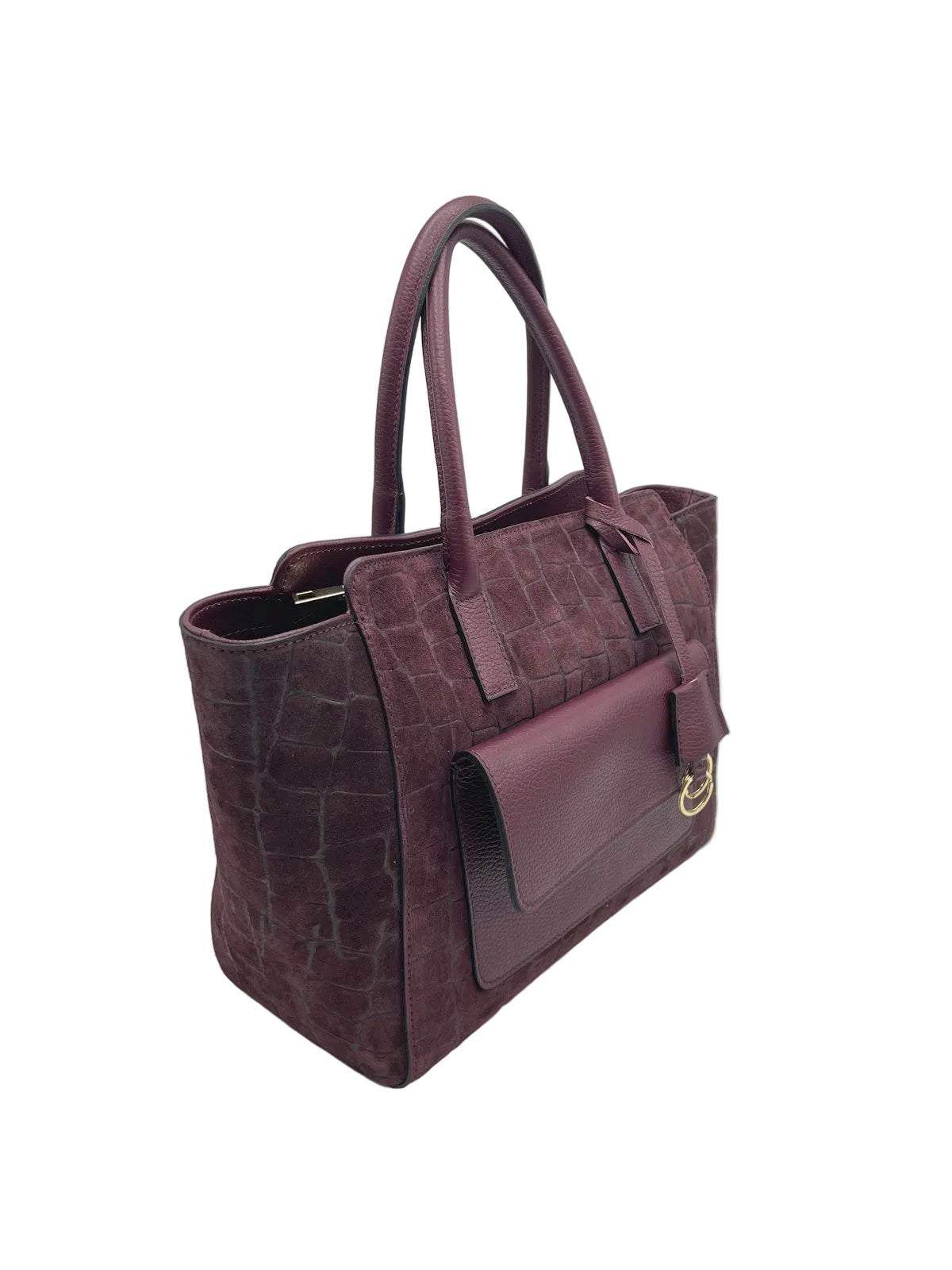Genuine Leather & Suede Croc-Embossed Large Tote Bag, Made in Italy, art. 112803