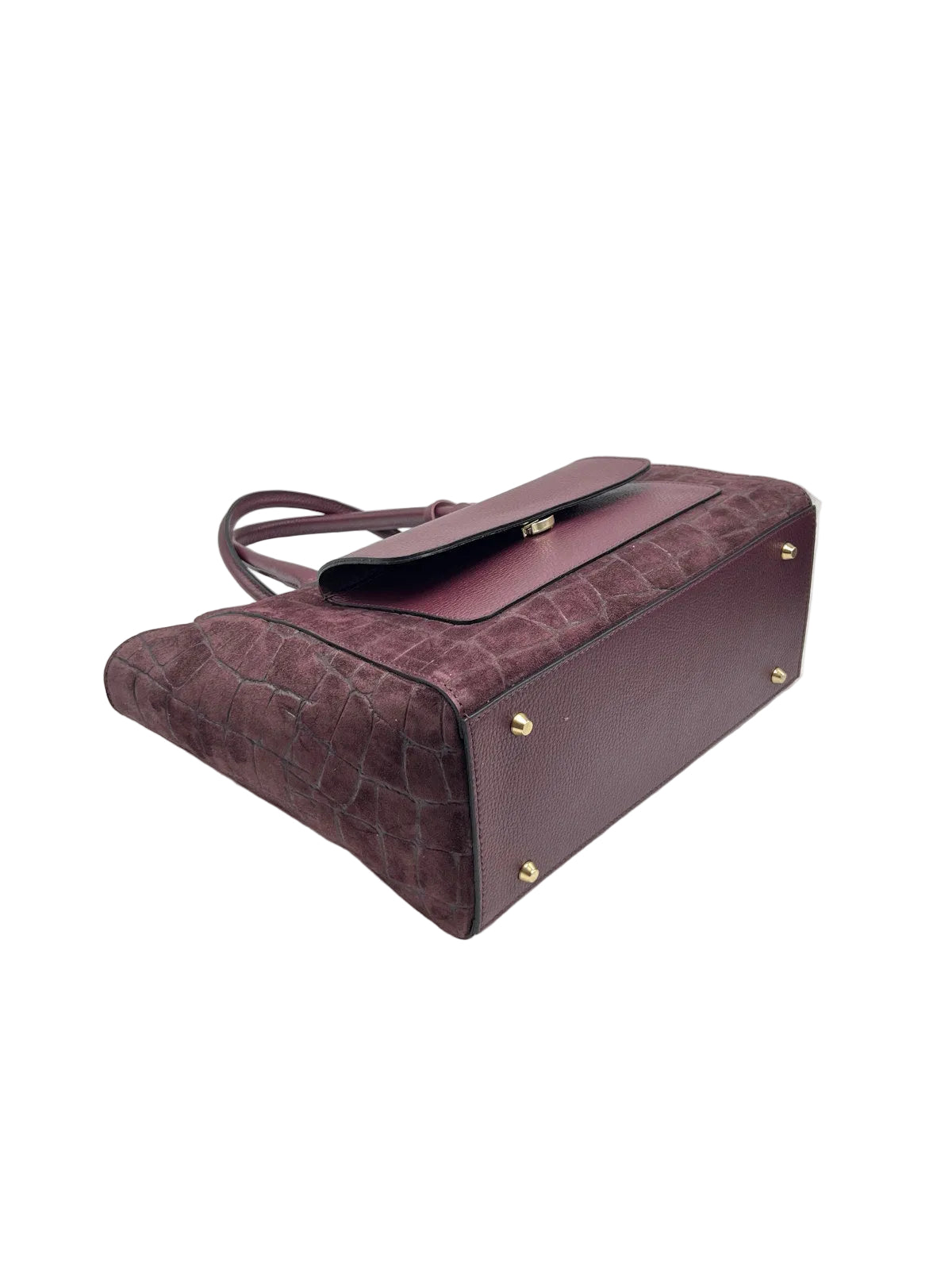 Genuine Leather & Suede Croc-Embossed Large Tote Bag, Made in Italy, art. 112803