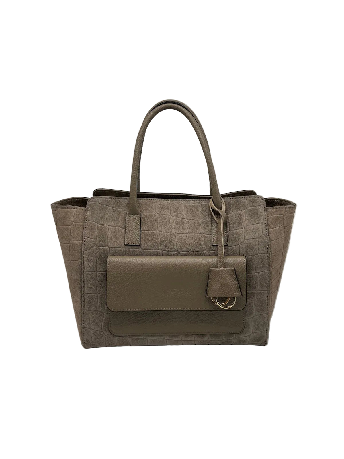 Genuine Leather & Suede Croc-Embossed Large Tote Bag, Made in Italy, art. 112803