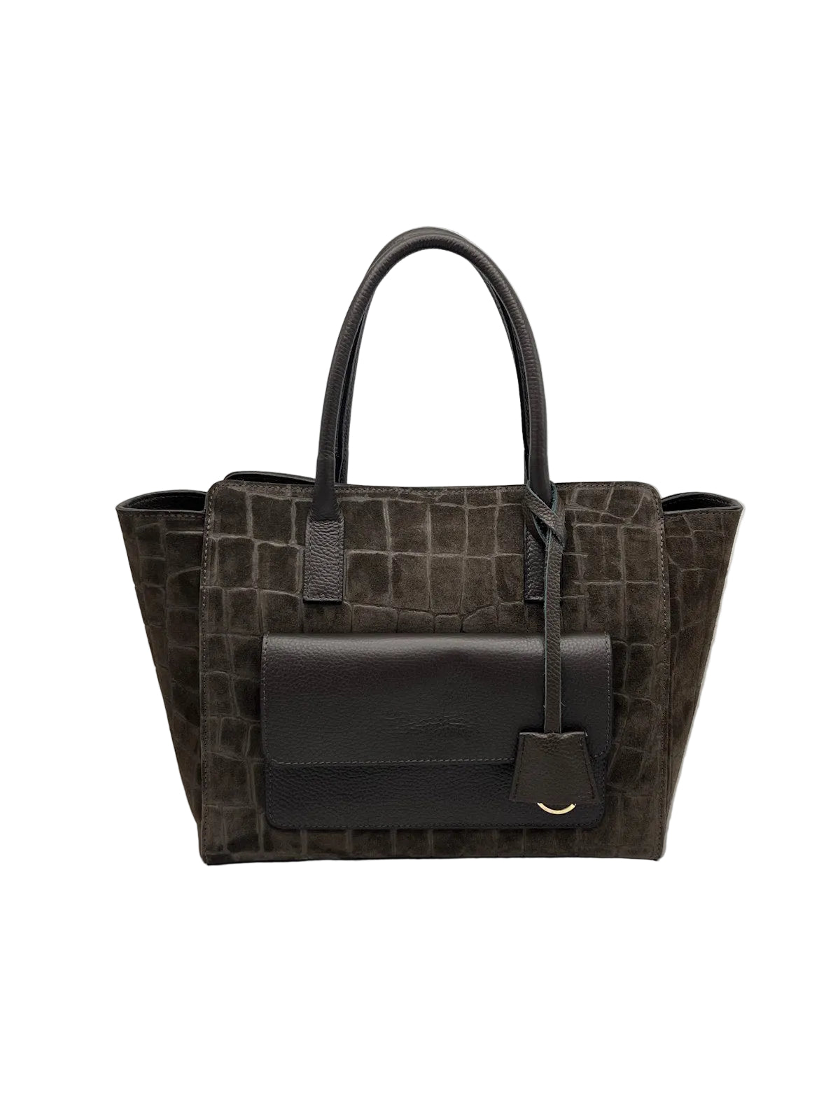 Genuine Leather & Suede Croc-Embossed Large Tote Bag, Made in Italy, art. 112803