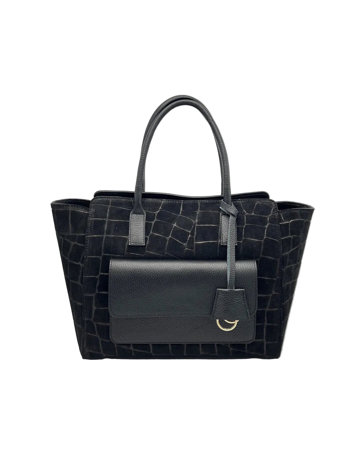 Genuine Leather & Suede Croc-Embossed Large Tote Bag, Made in Italy, art. 112803