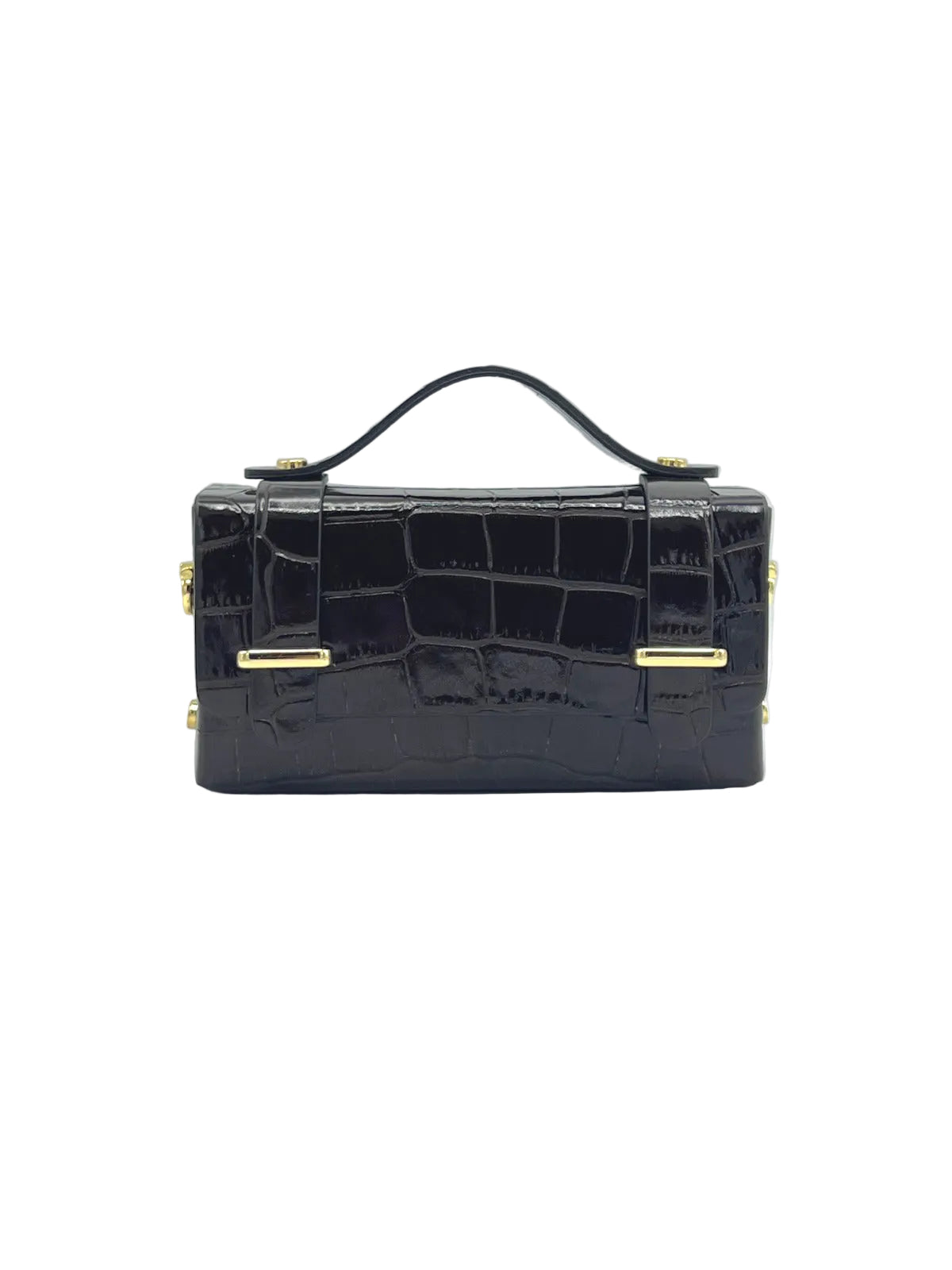 Glossy Croc-Embossed Leather Chain Shoulder Bag, Made in Italy, art. 112797