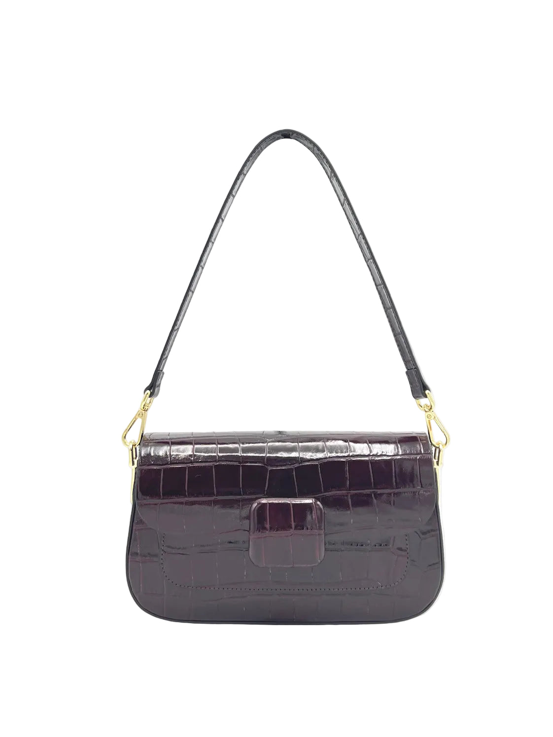 Glossy Croc-Embossed Leather Baguette Shoulder Bag, Made in Italy, art. 112805