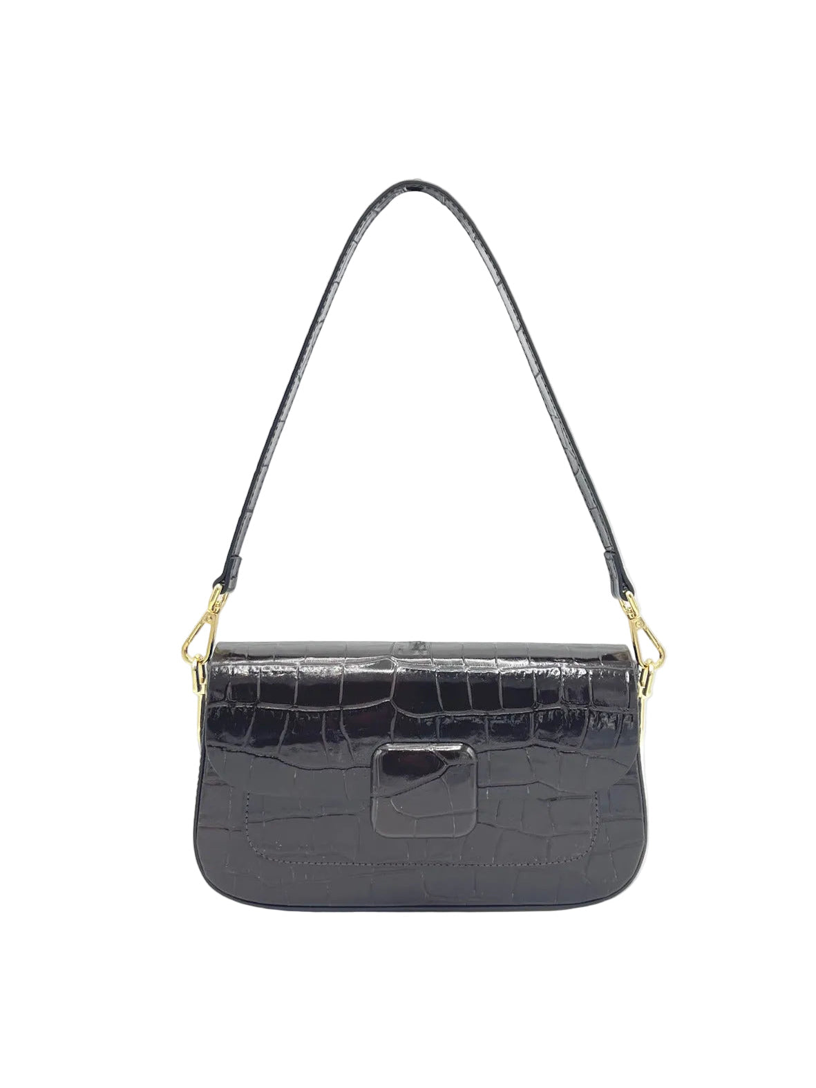 Glossy Croc-Embossed Leather Baguette Shoulder Bag, Made in Italy, art. 112805