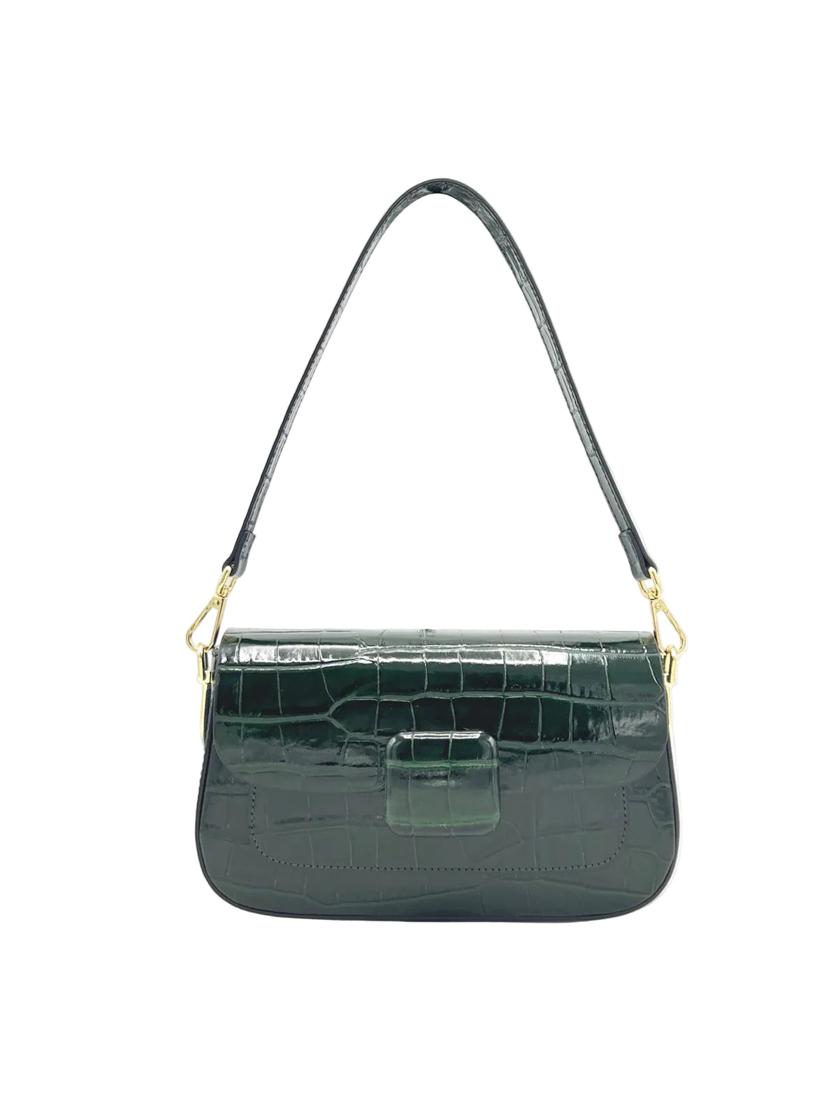 Glossy Croc-Embossed Leather Baguette Shoulder Bag, Made in Italy, art. 112805