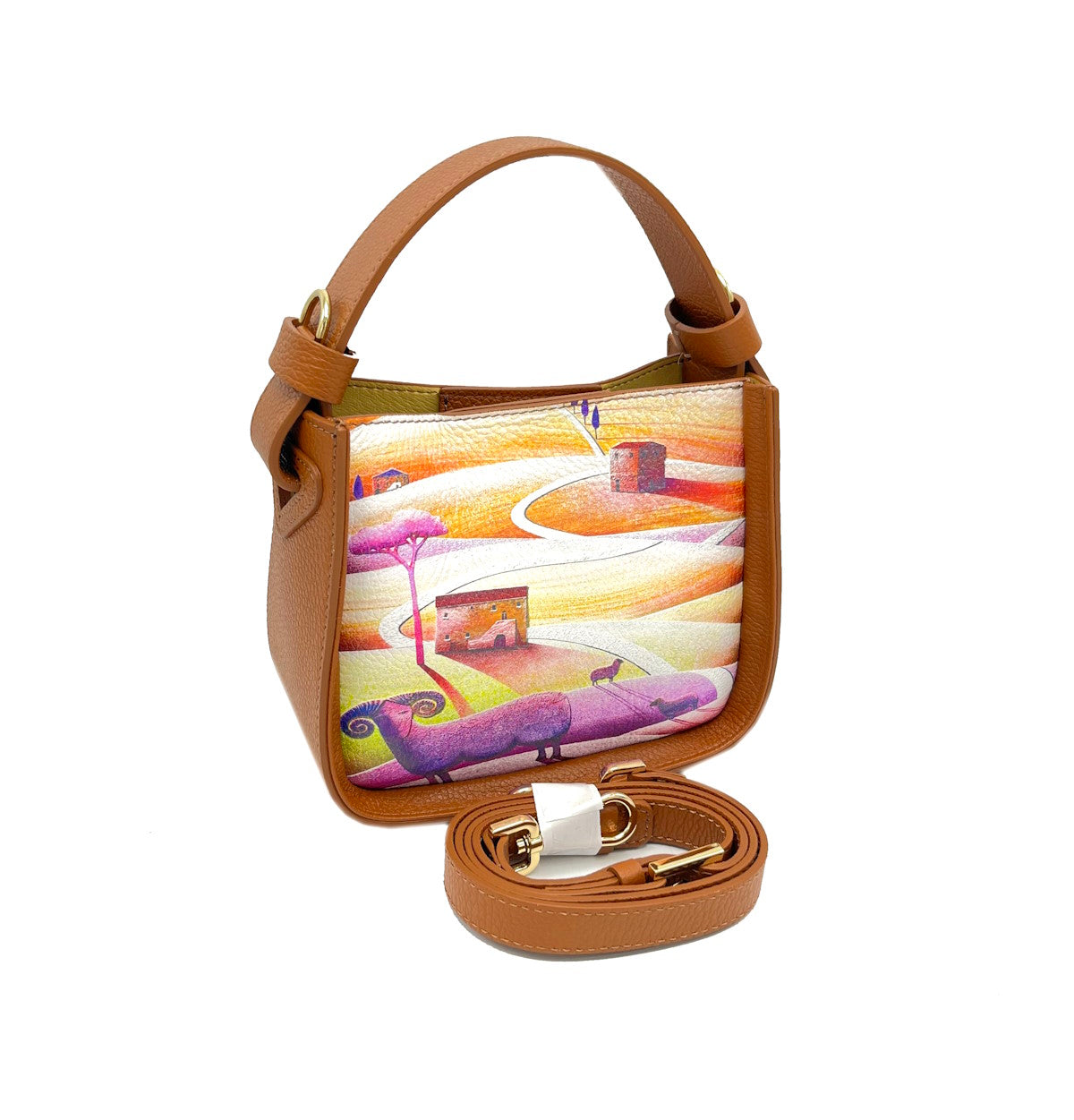 Printed genuine leather handbag, Made in Italy, art. 112482