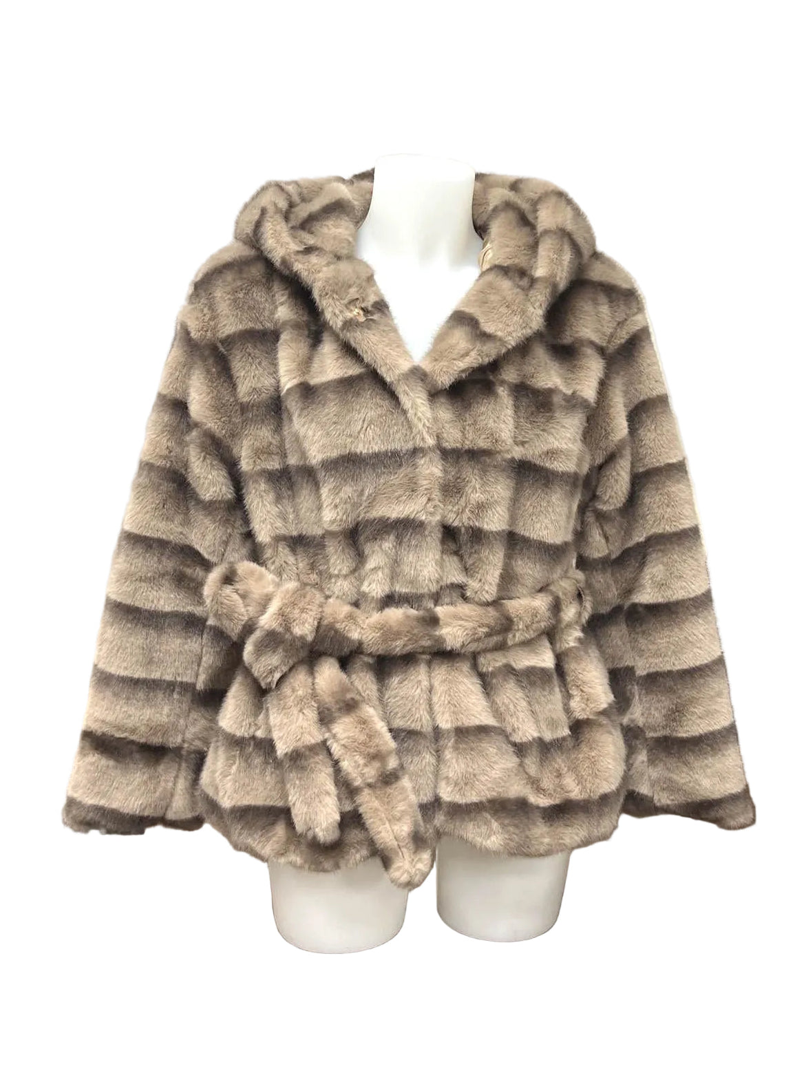 Plush Faux Fur Hooded Belted Jacket, Fall/Winter, Art. XY-17.532