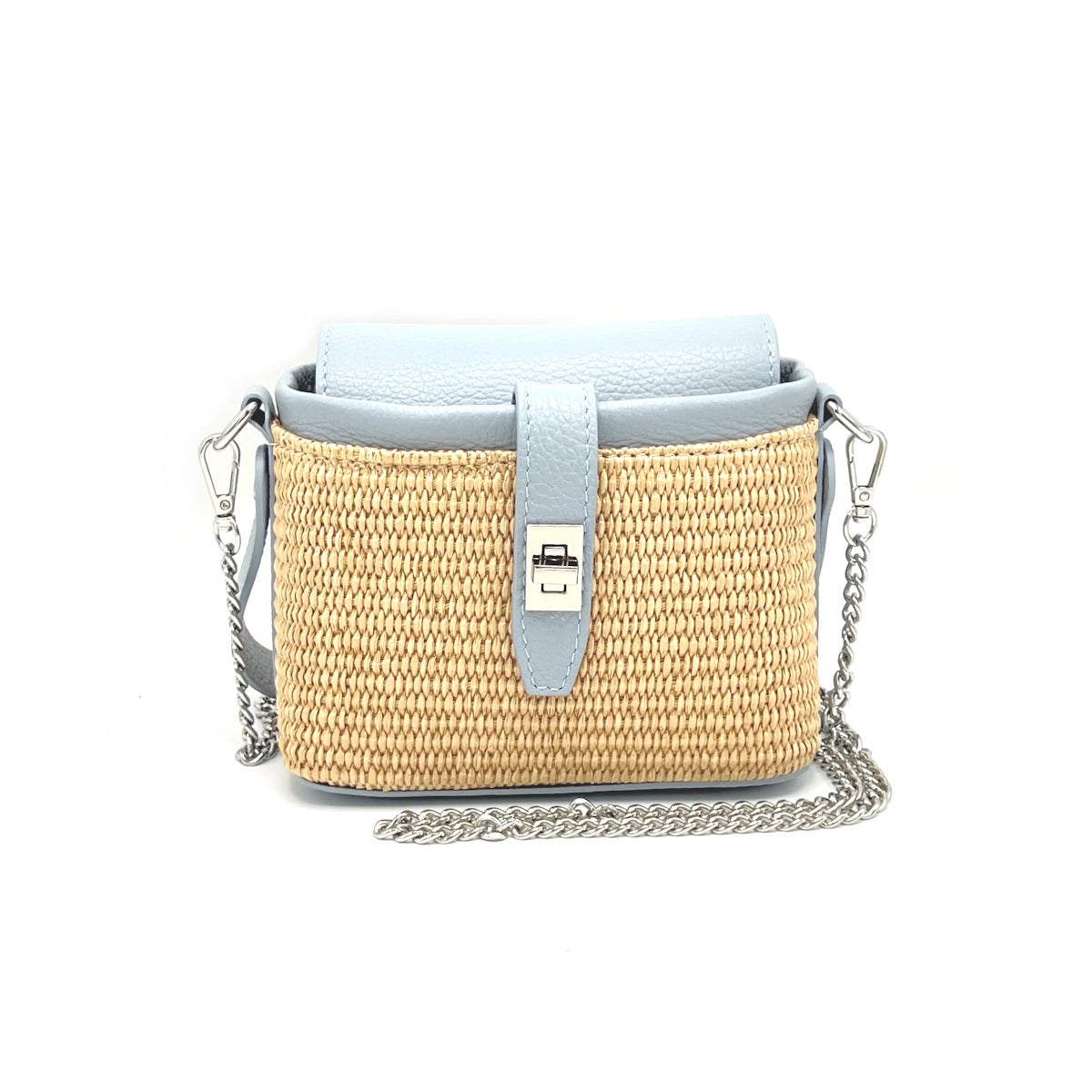 Summer collection, raffia and leather mini chain bag, Made in Italy, art. 112475
