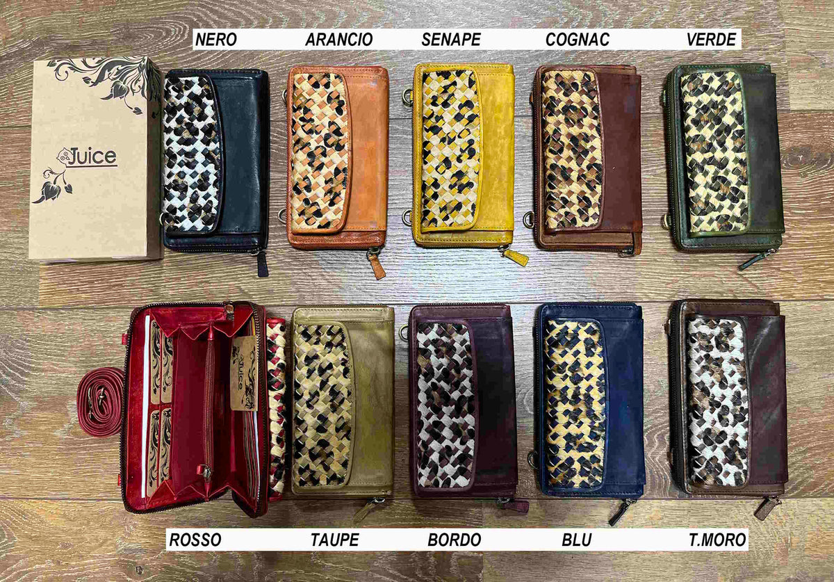 Washed leather and calf hair wallet art. LE056.422