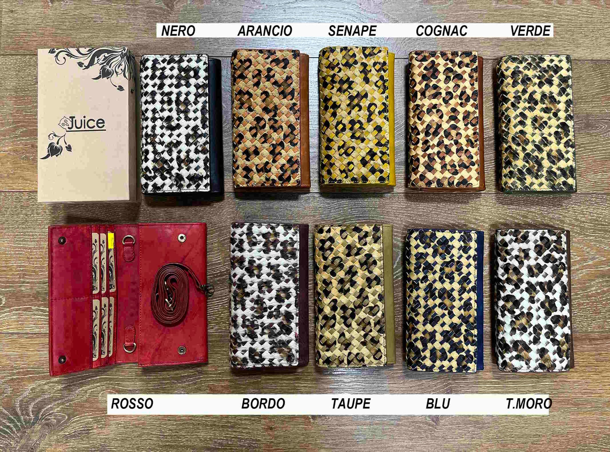 Washed leather and calf hair wallet art. LE057.422