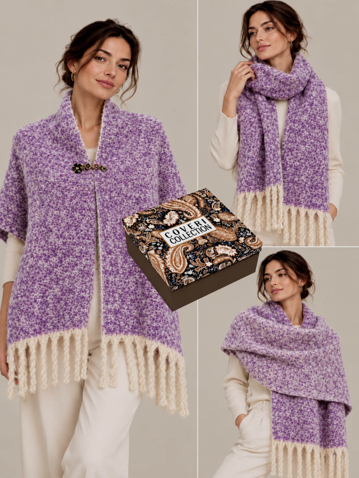Christmas Gift for Her | Warm Fringed Scarf with Gift Box, art. 263053