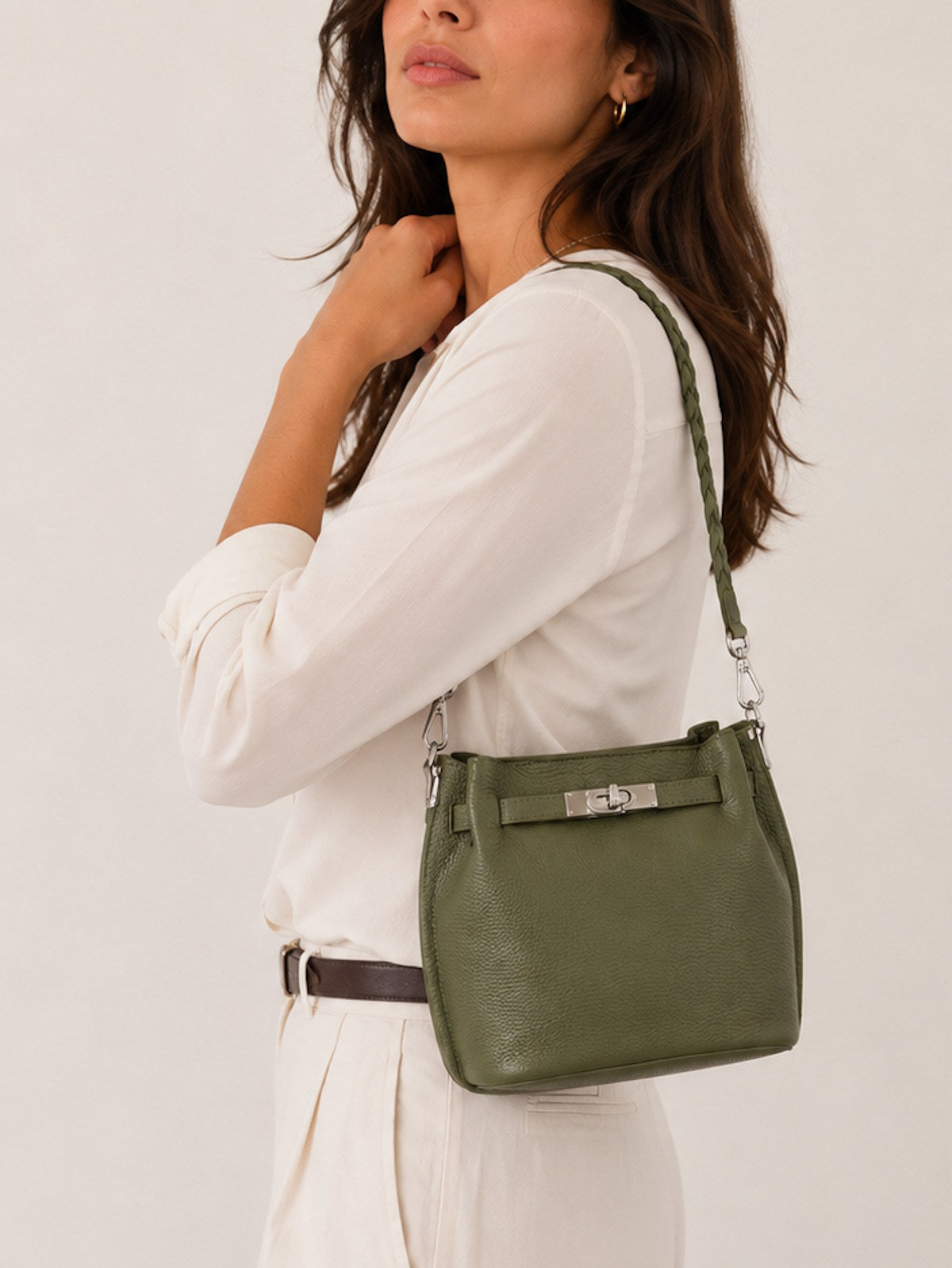 Small Braided Lock Shoulder Bag with Detachable Crossbody Strap, Made in Italy, Art. 112775