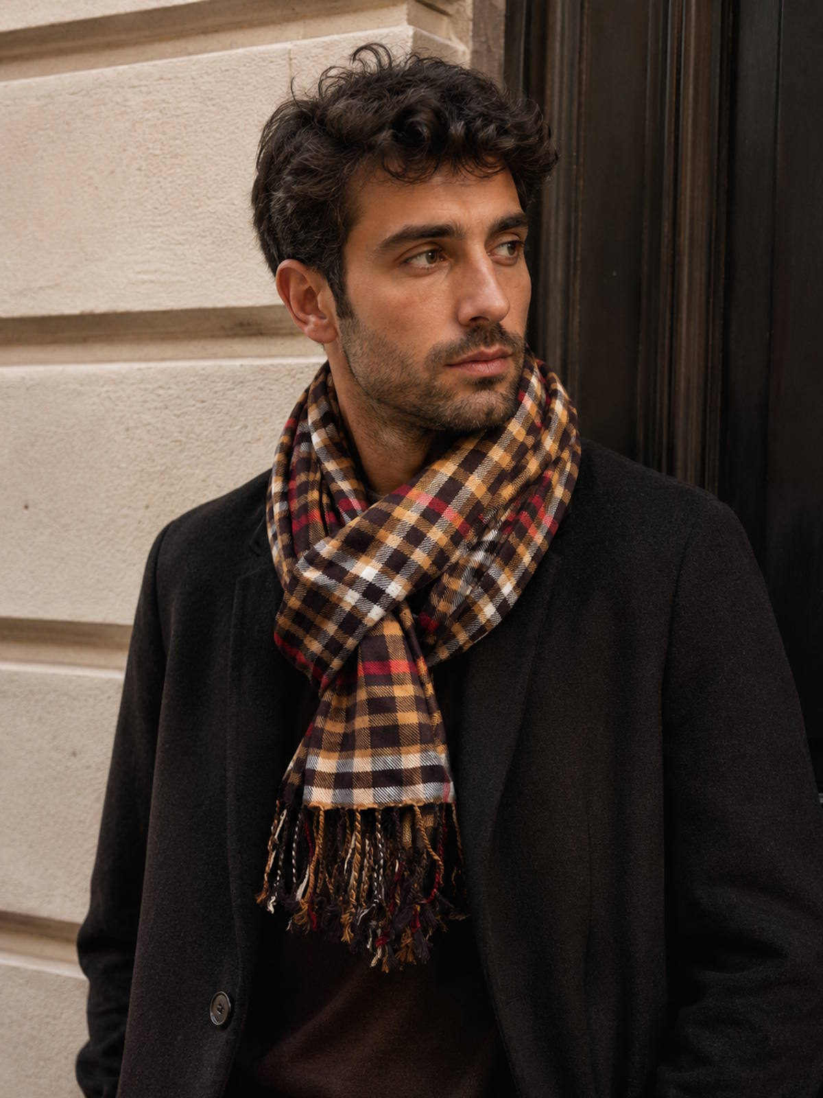Classic Plaid Fringe Scarf, Brand Coveri Collection,  art. 17470