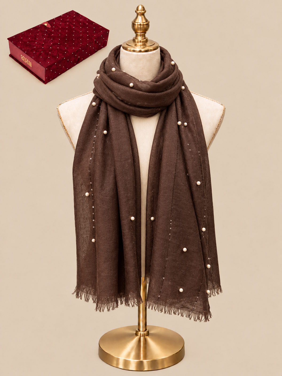 Christmas Gift for Her | Lightweight Pearl & Sequin Scarf | Gift Box Included, art. 262063