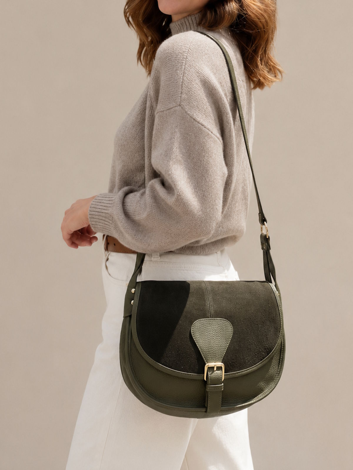 Women's Suede Leather Saddle Bag, Made in Italy, art. 112642New