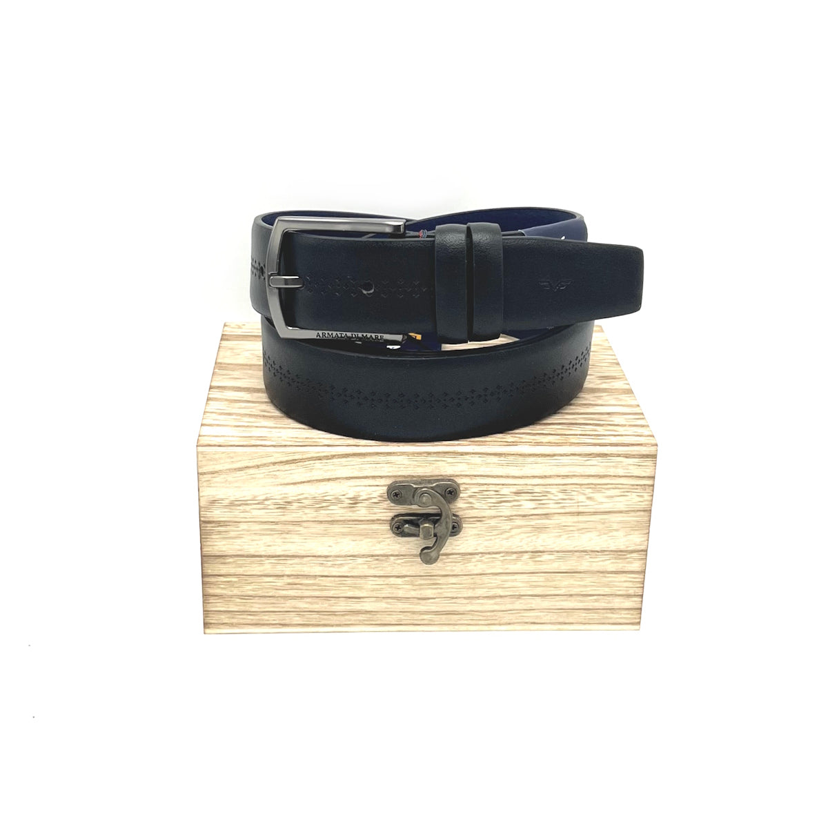Christmas Gifts Idea, Leather Belt with Wooden Box, Armata di Mare, art. IDK992-35