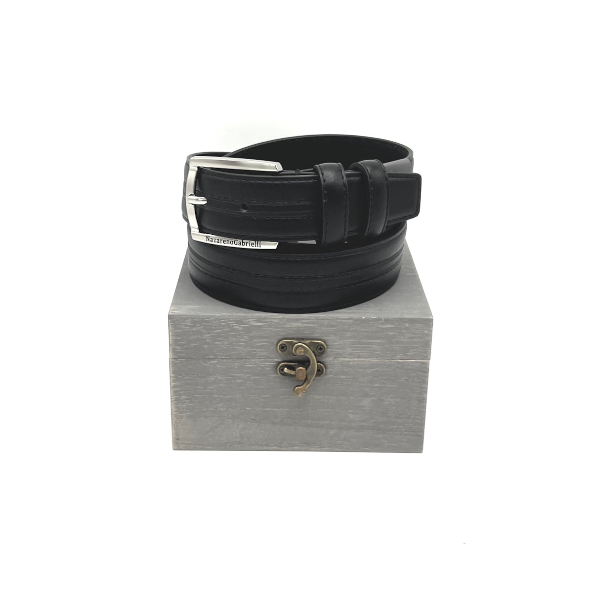 Christmas Gifts Idea, Leather Belt with Wooden Box, N.Gabrielli, art. IDK982-35