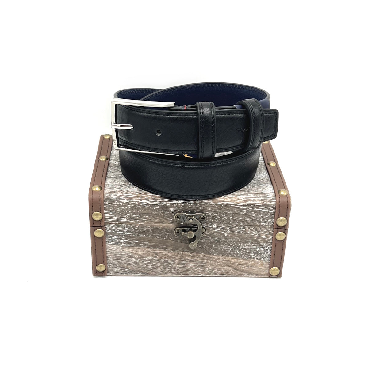 Christmas Gifts Idea, Leather Belt with Woolden Box, Armata di Mare, art. IDK1002-35