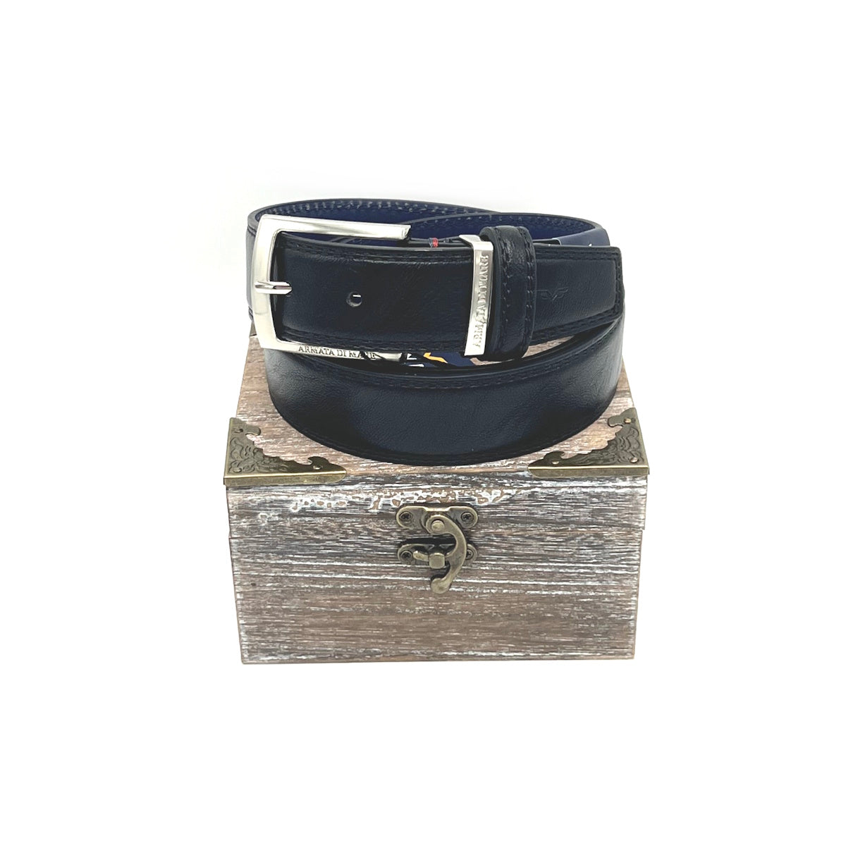 Christmas Gifts Idea, Leather Belt with Wooden Box, Armata di Mare, art. IDK1000-35