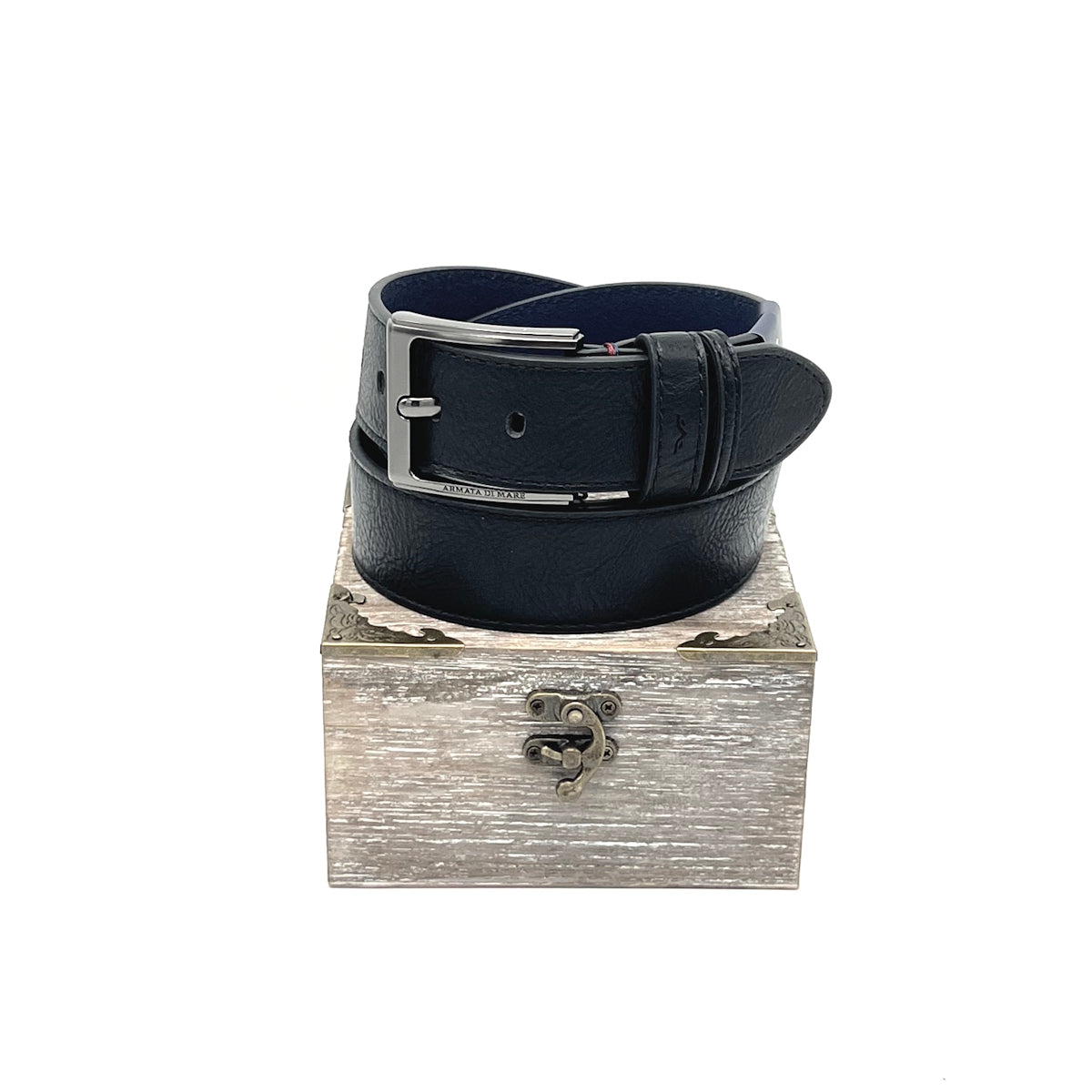 Christmas Gifts Idea, Leather Belt with Woolden Box, Armata di Mare, art. IDK1001-40