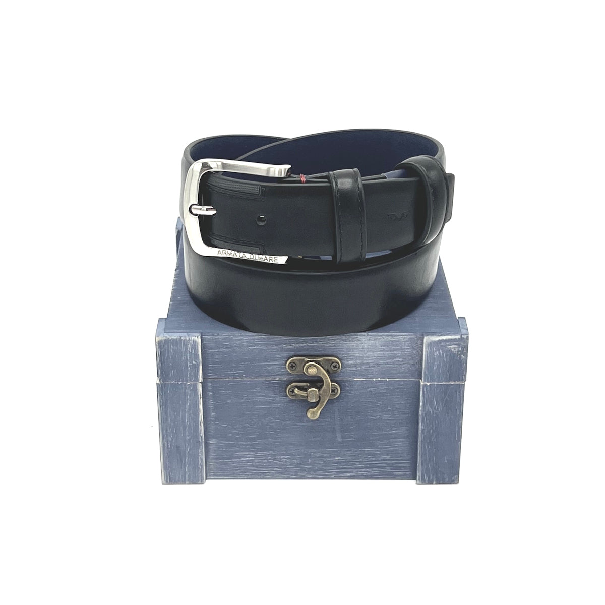 Christmas Gifts Idea, Leather Belt with Wooden Box, Armata di Mare, art. IDK996-35