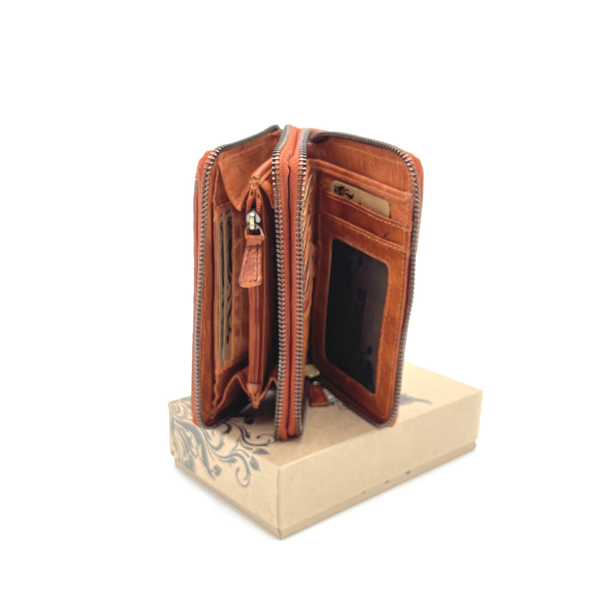 Wallet in washed leather, vintage effect, art. ZE1040