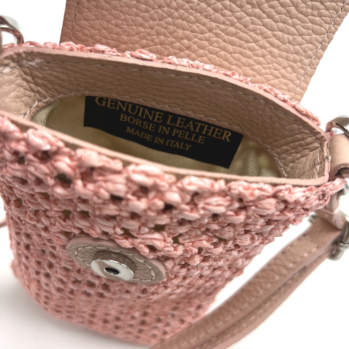 Summer collection, Leather and straw phone bag, Made in Italy, art. 112574