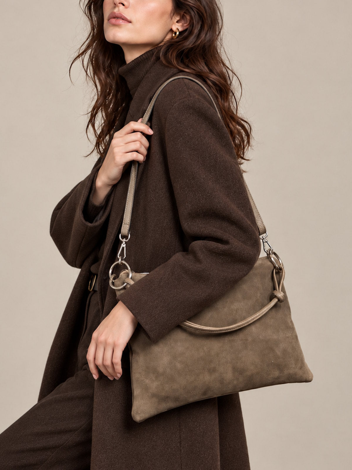 Genuine Leather & Suede Knotted Shoulder Bag, Made in Italy, art. 112802