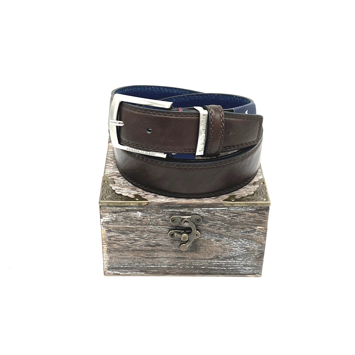 Christmas Gifts Idea, Leather Belt with Wooden Box, Armata di Mare, art. IDK1000-35