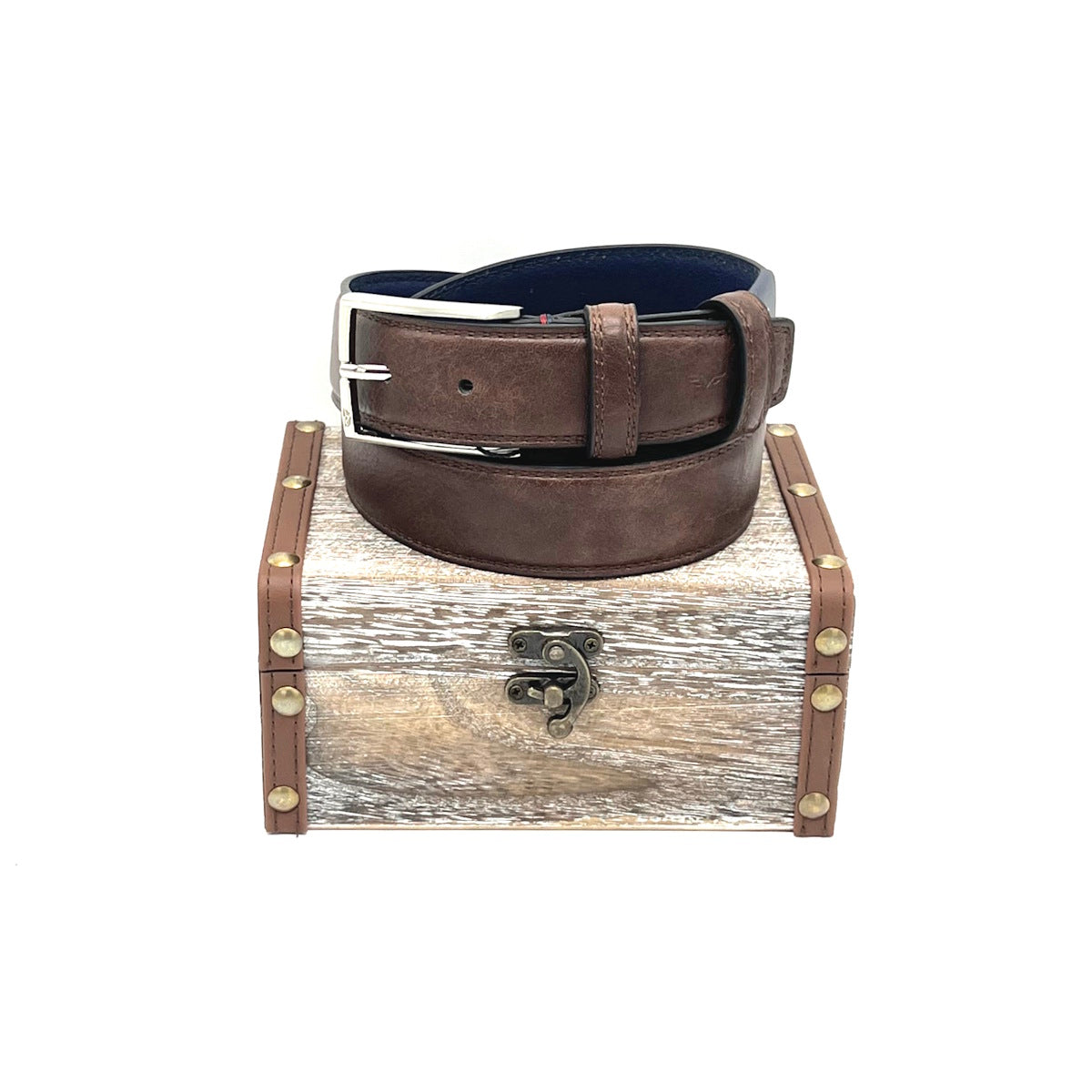 Christmas Gifts Idea, Leather Belt with Woolden Box, Armata di Mare, art. IDK1002-35