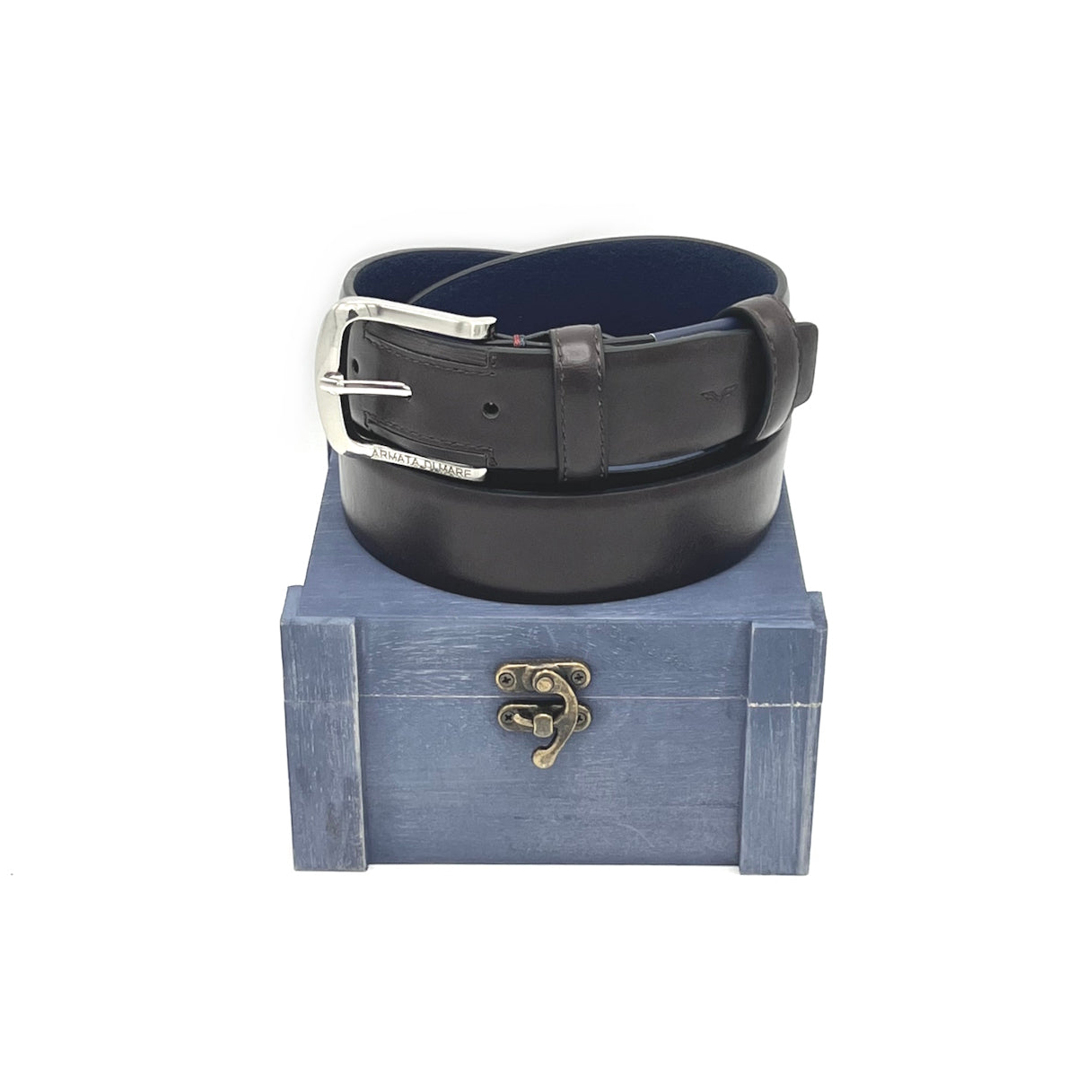 Christmas Gifts Idea, Leather Belt with Woolden Box, Armata di Mare, art. IDK996-35