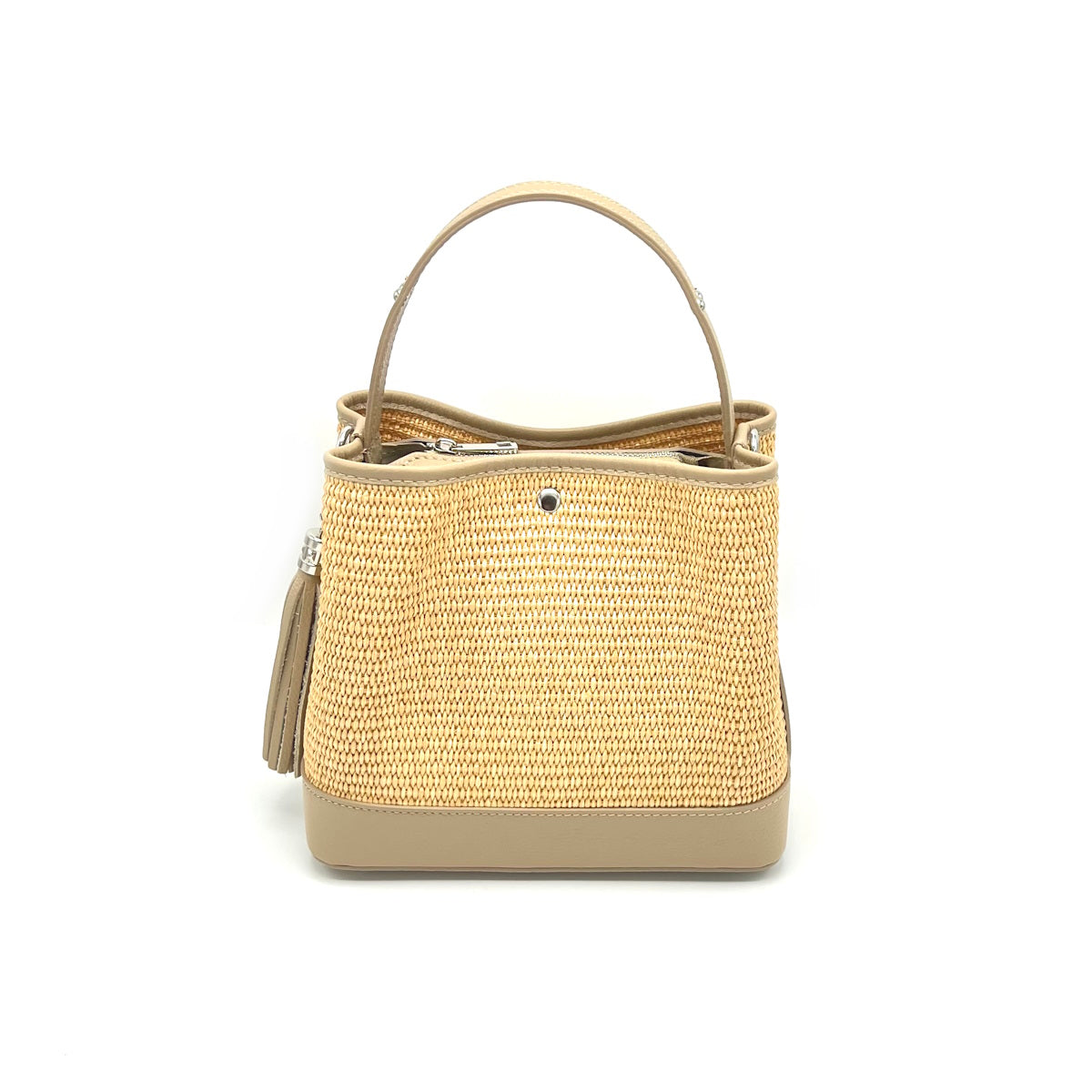 Summer collection, raffia and genuine leather bucket bag, Made in Italy, art. 112595