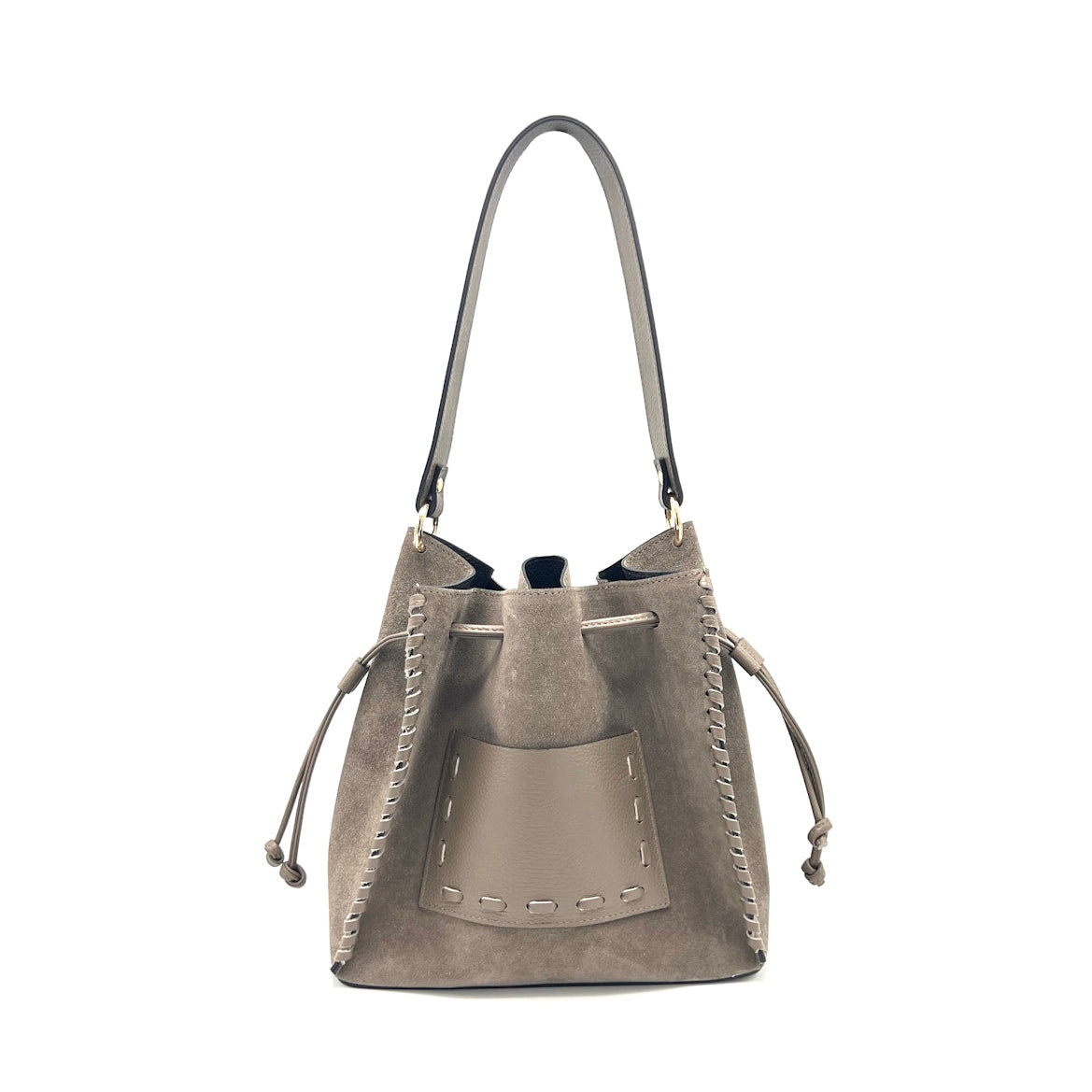Suede leather bucket bag with crossbody strap, Made in Italy, art. 112659