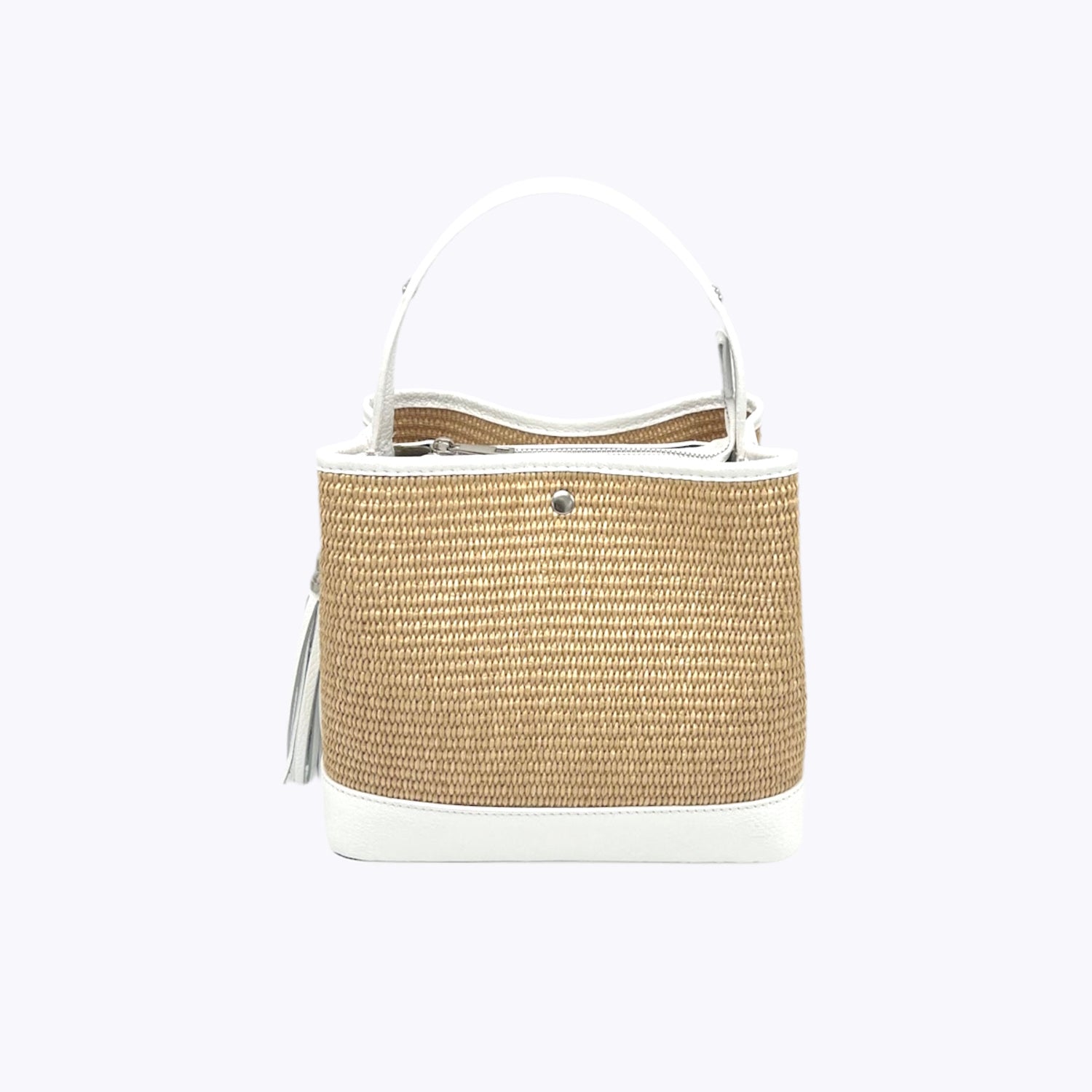 Summer collection, raffia and genuine leather bucket bag, Made in Italy, art. 112595