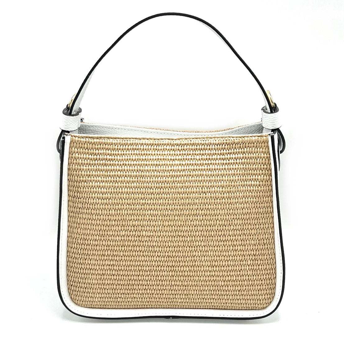 Summer collection, Medium leather and straw shoulder bag, Made in Italy, art. 112564