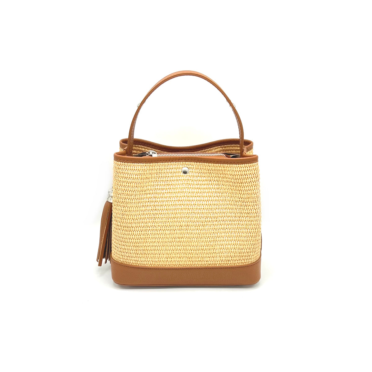 Summer collection, raffia and genuine leather bucket bag, Made in Italy, art. 112595
