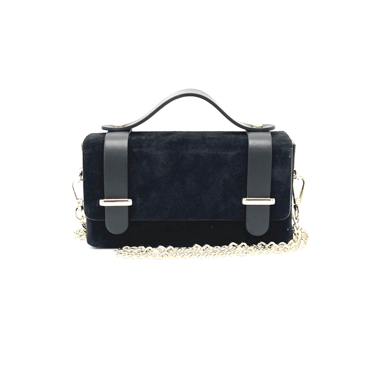 Suede leather mini clutch bag with chain, Made in Italy, art. 112629